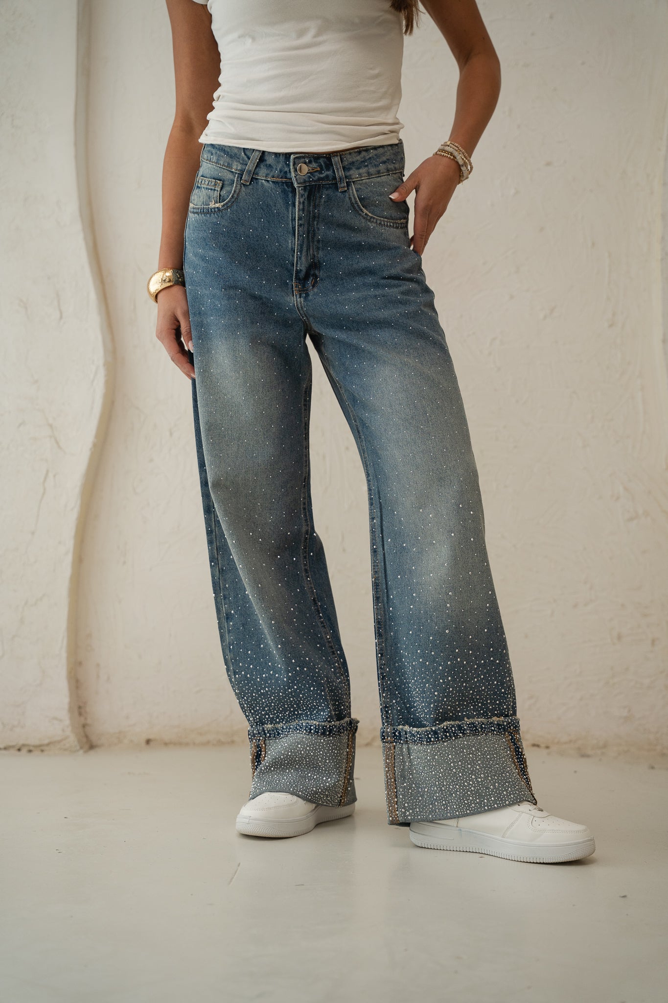 Studded Folded Denim Pants
