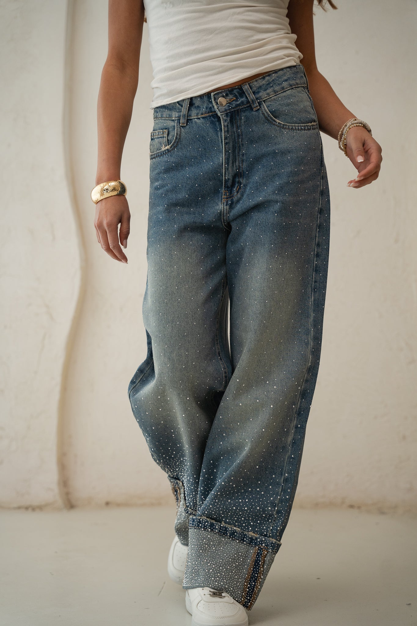 Studded Folded Denim Pants