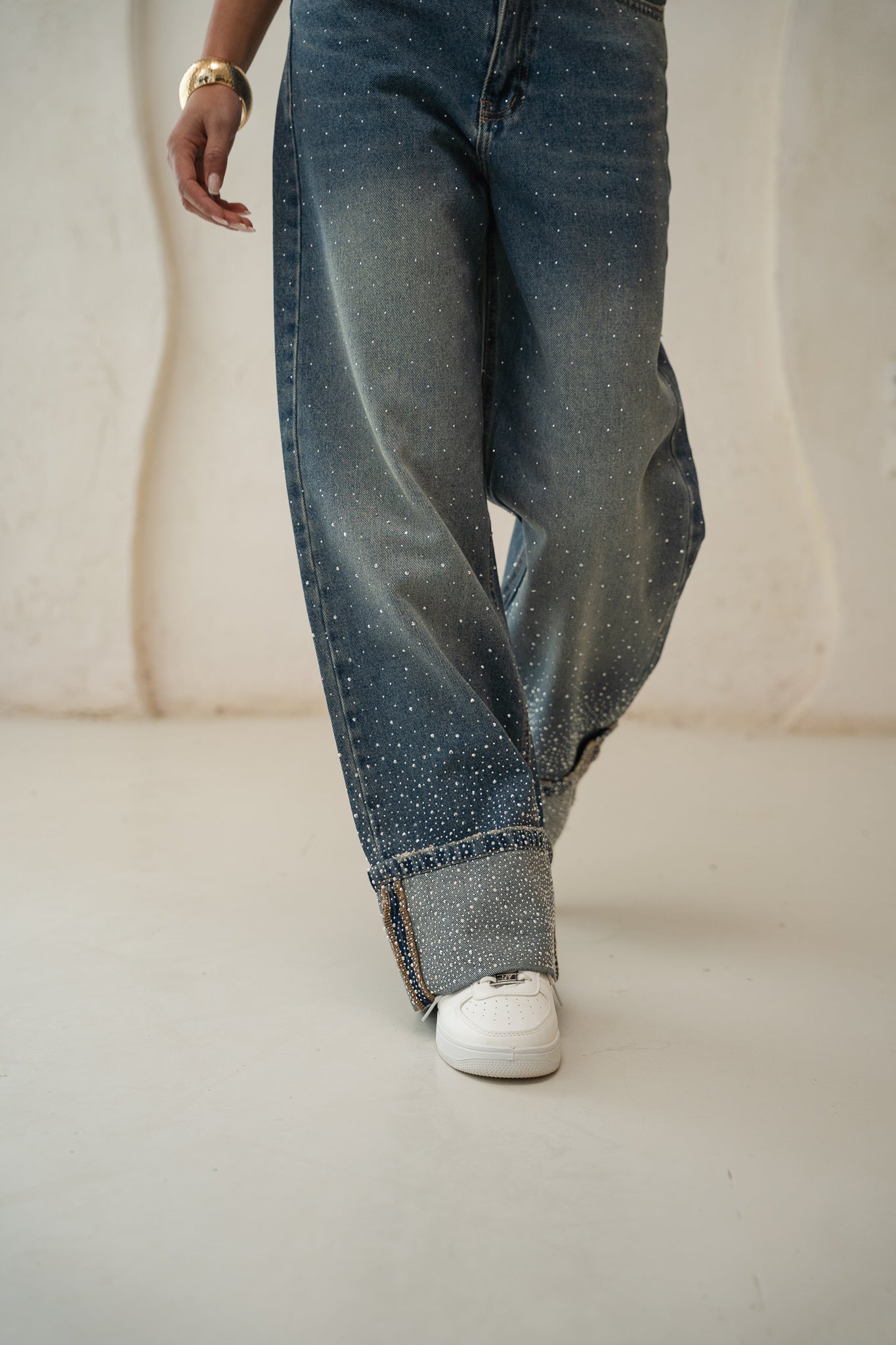 Studded Folded Denim Pants