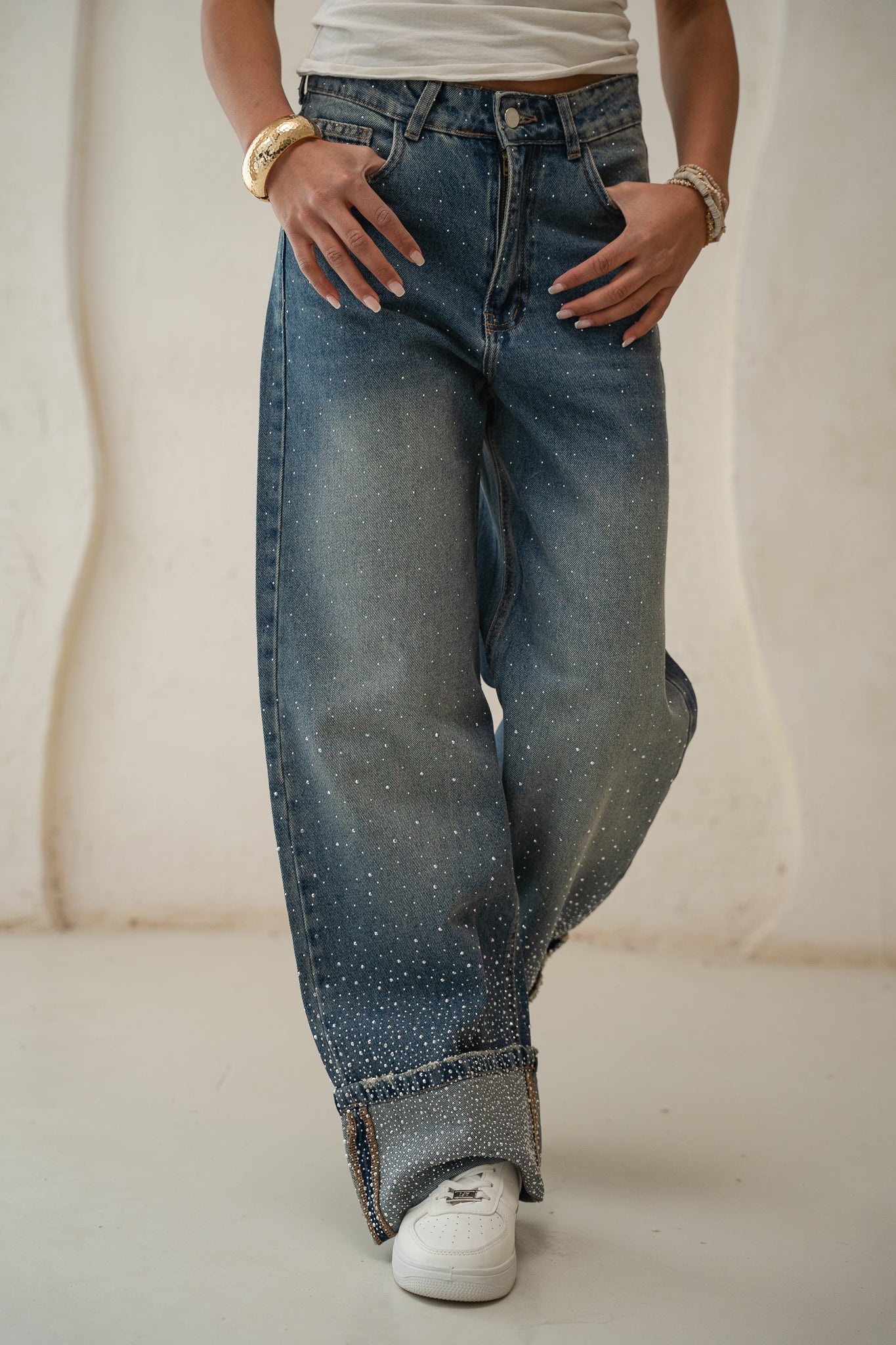 Studded Folded Denim Pants