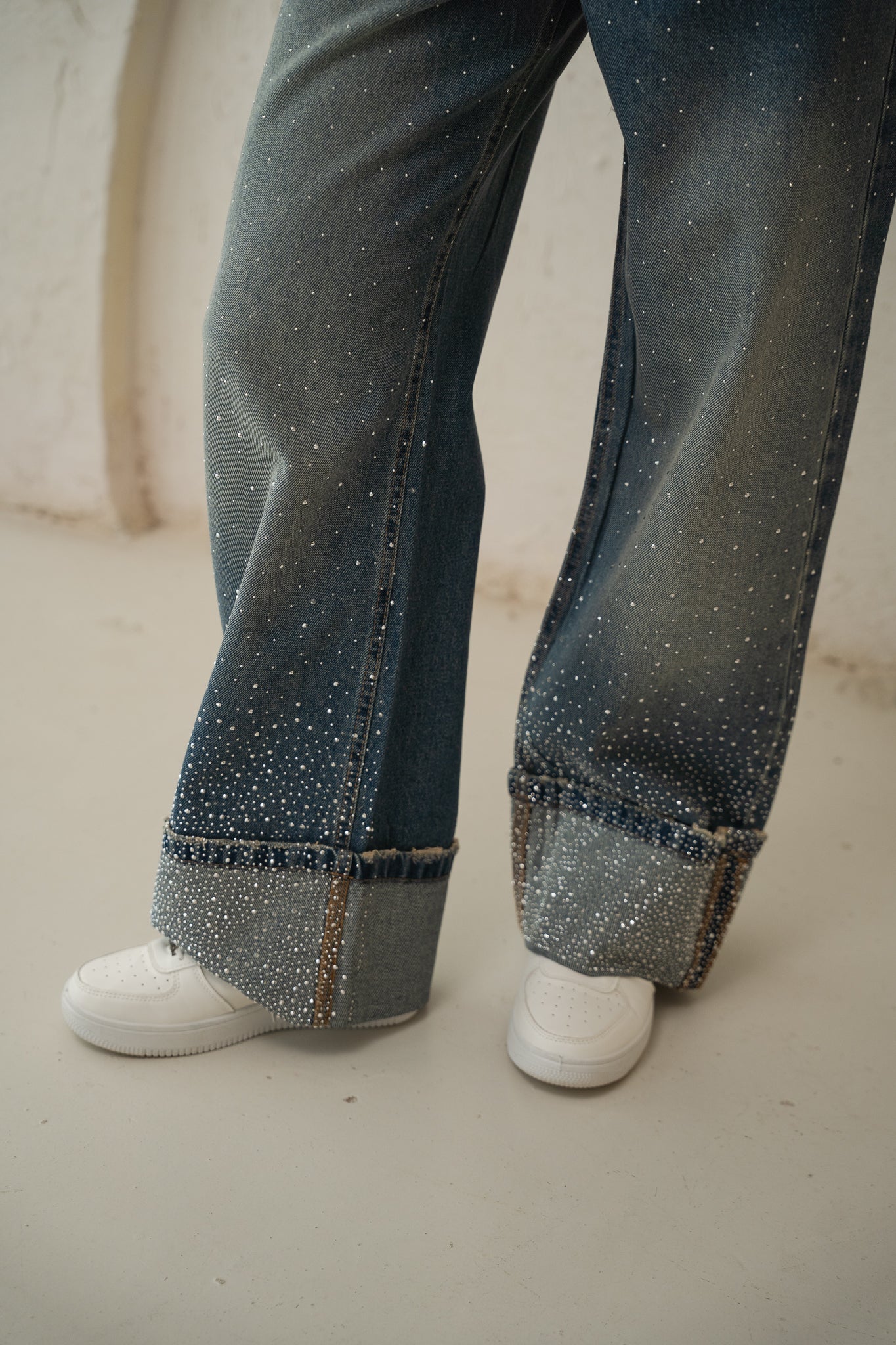 Studded Folded Denim Pants