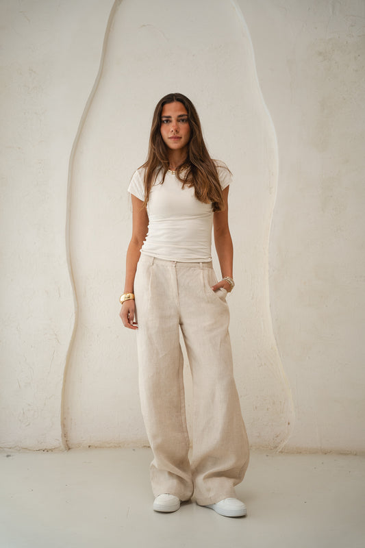 Tailored Linen Pants in Beige