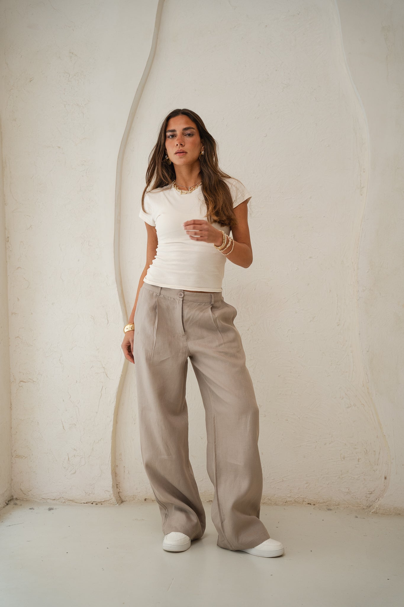 Tailored Linen Pants in Cafe