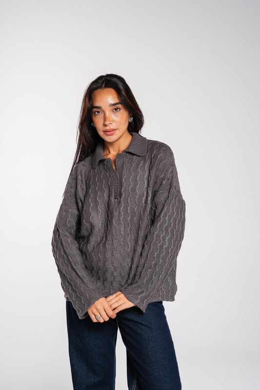 Going Places Pullover In Dark Grey