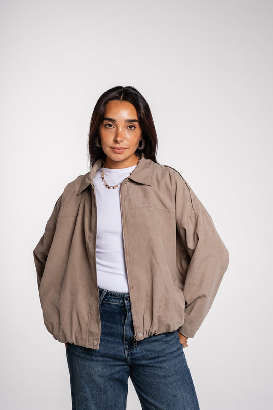 End Game Suede Jacket in Taupe