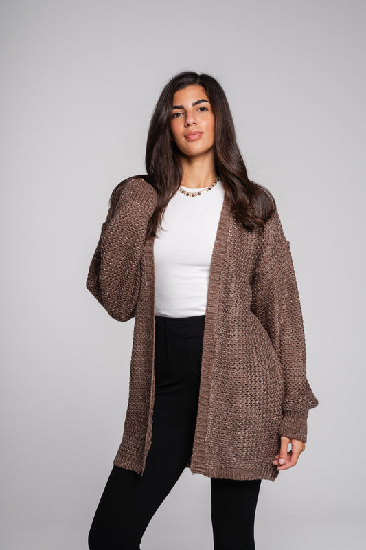 Whisper Knit Cardigan in Shimmer cafe