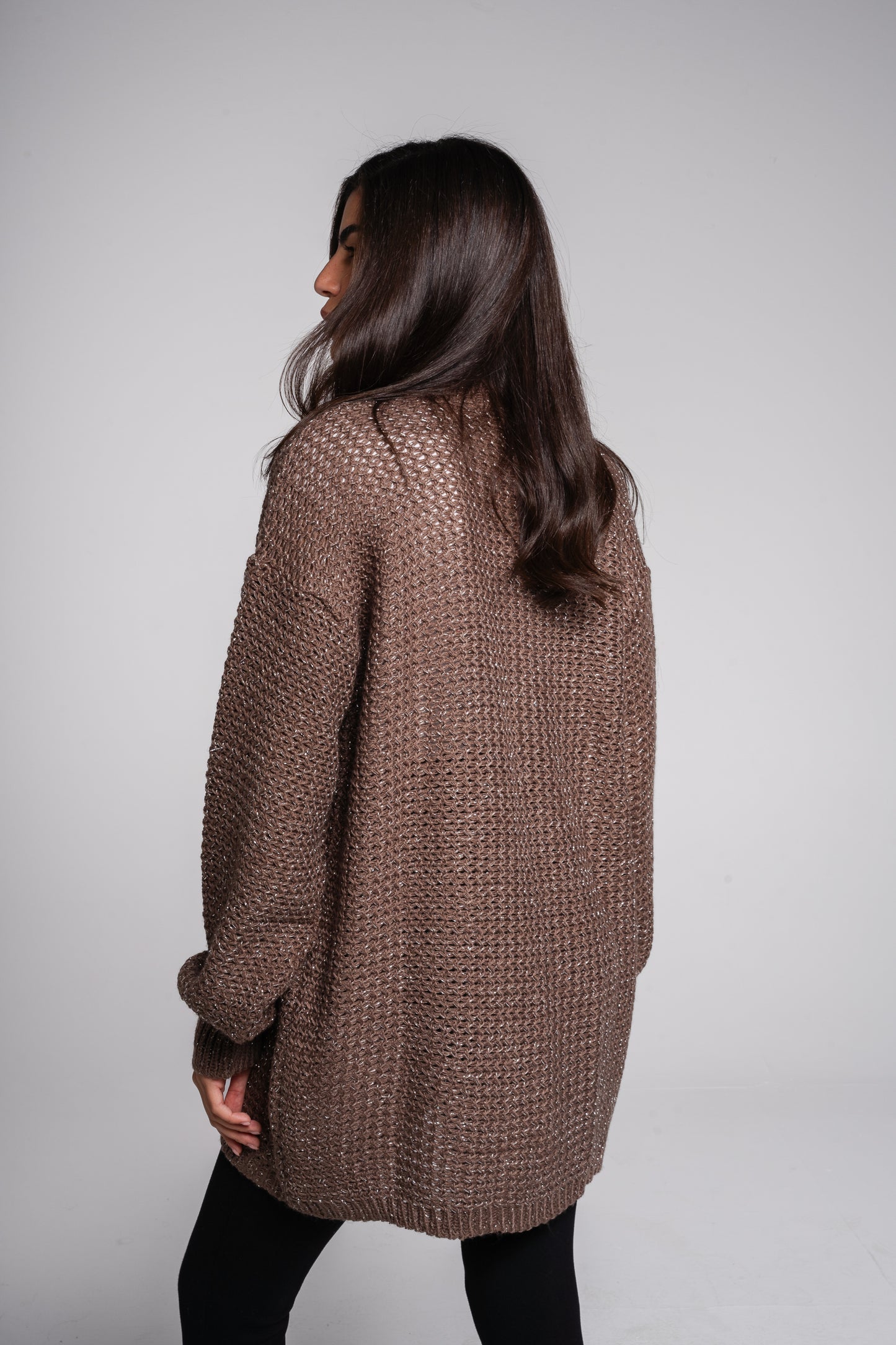 Whisper Knit Cardigan in Shimmer cafe