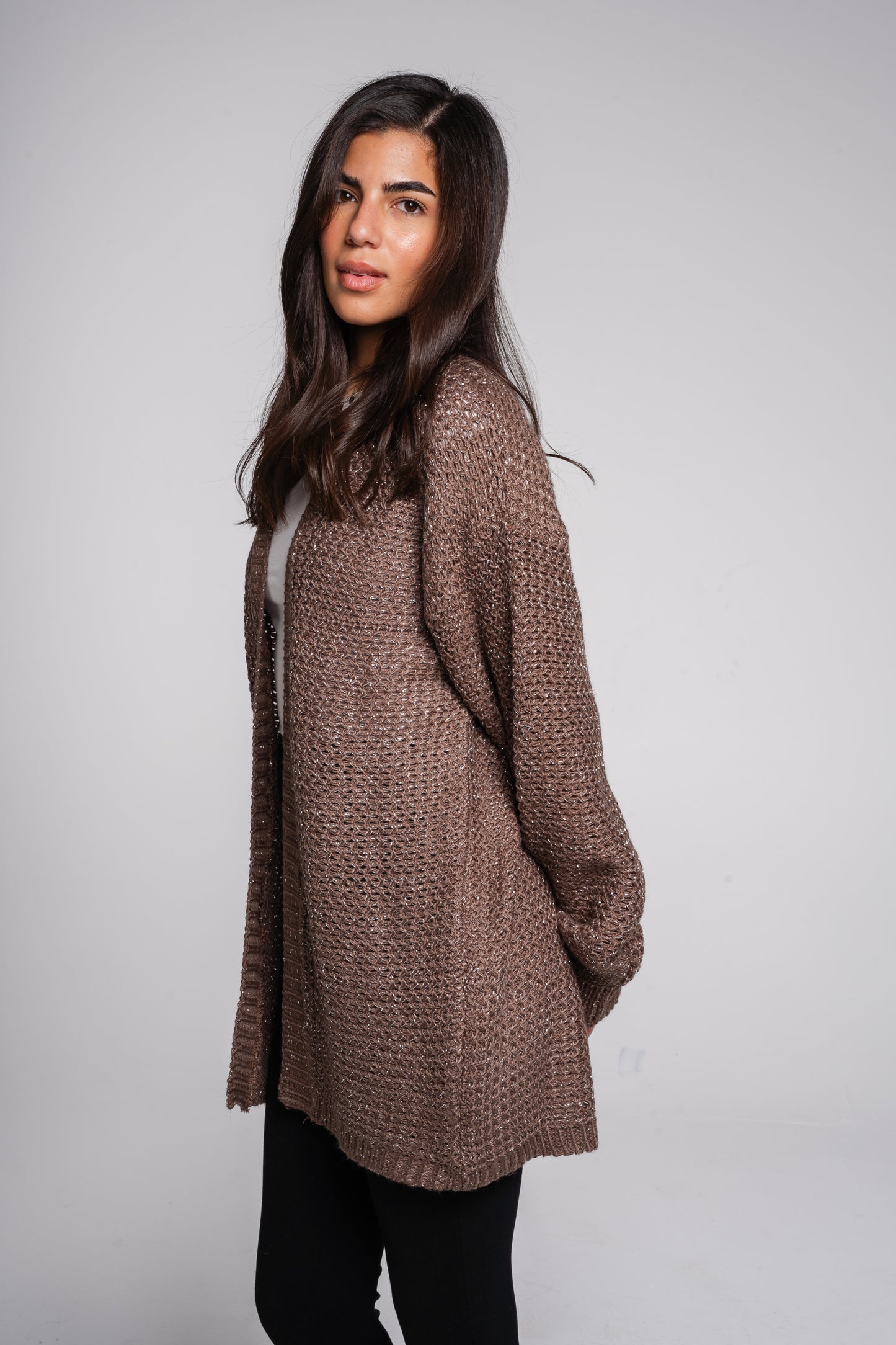 Whisper Knit Cardigan in Shimmer cafe
