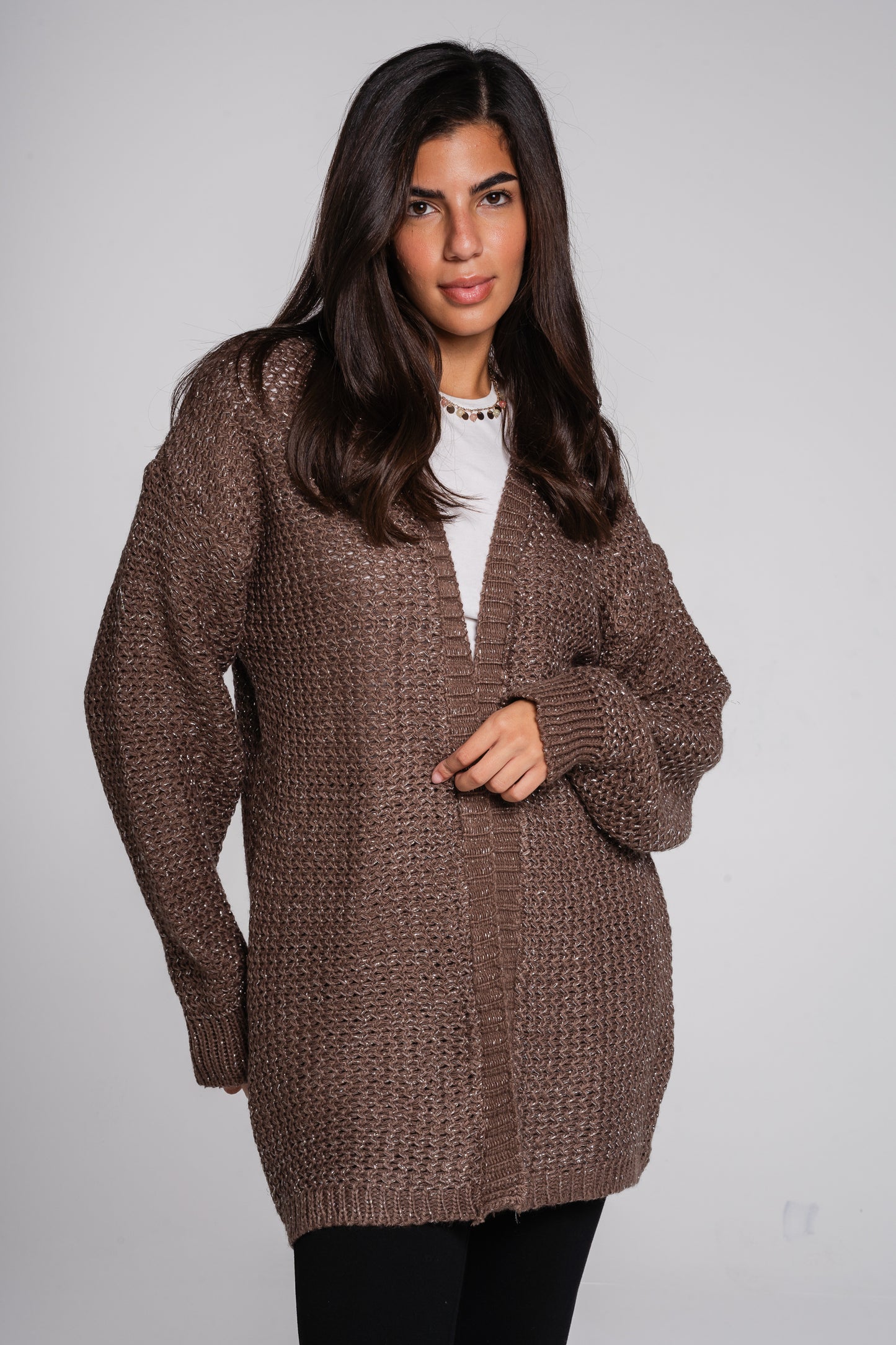 Whisper Knit Cardigan in Shimmer cafe
