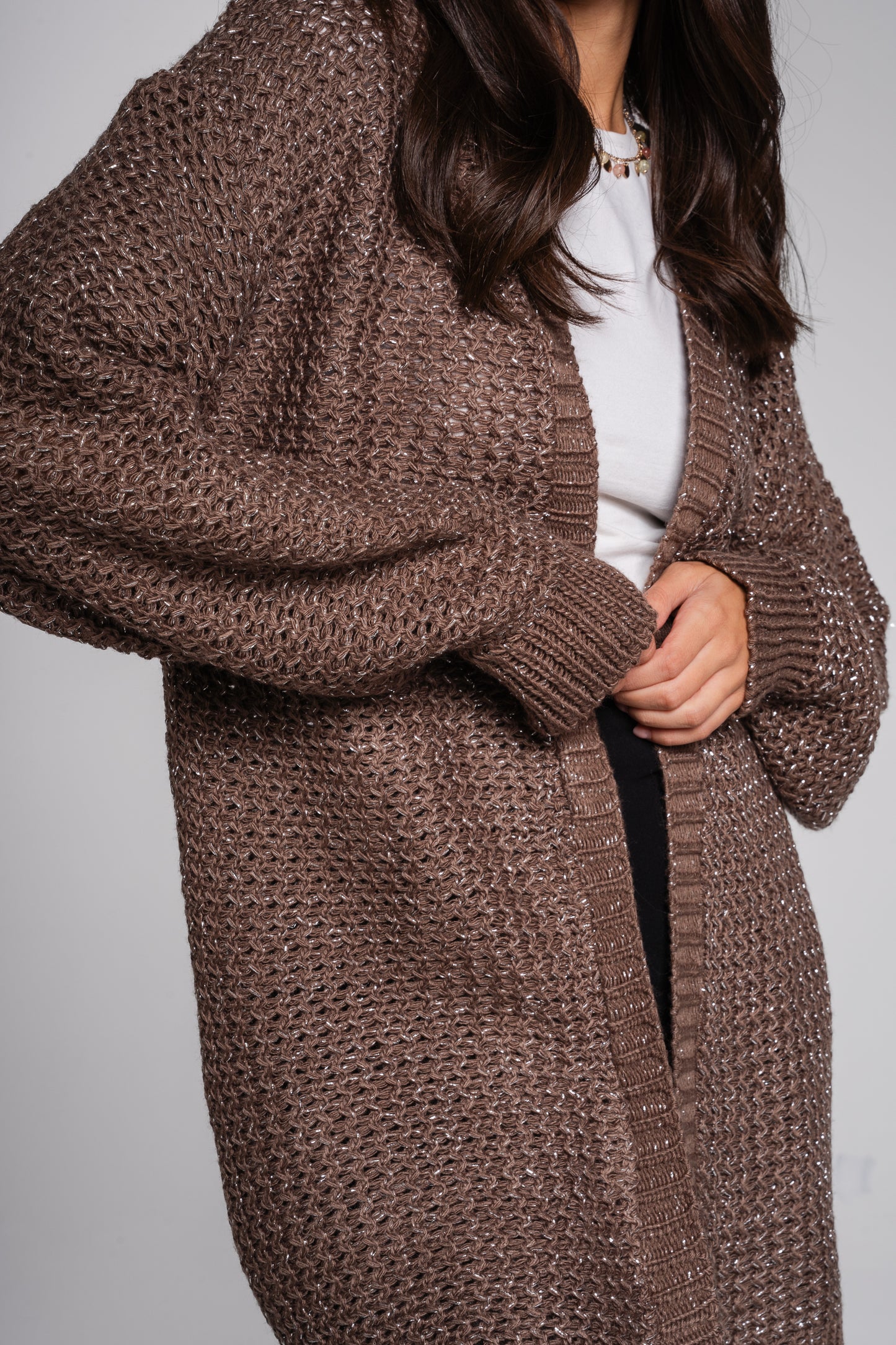 Whisper Knit Cardigan in Shimmer cafe