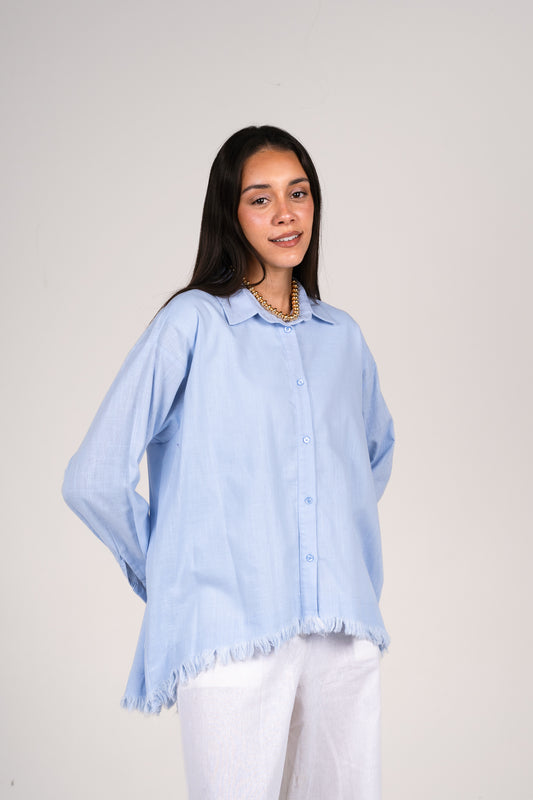 Lifestyle fringes shirt in Baby Blue
