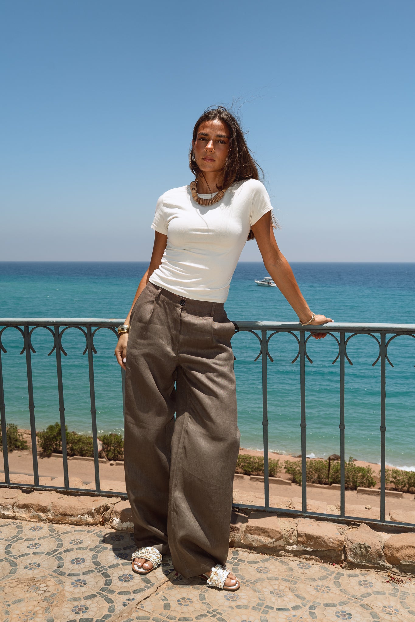 Tailored Linen Pants in Brown