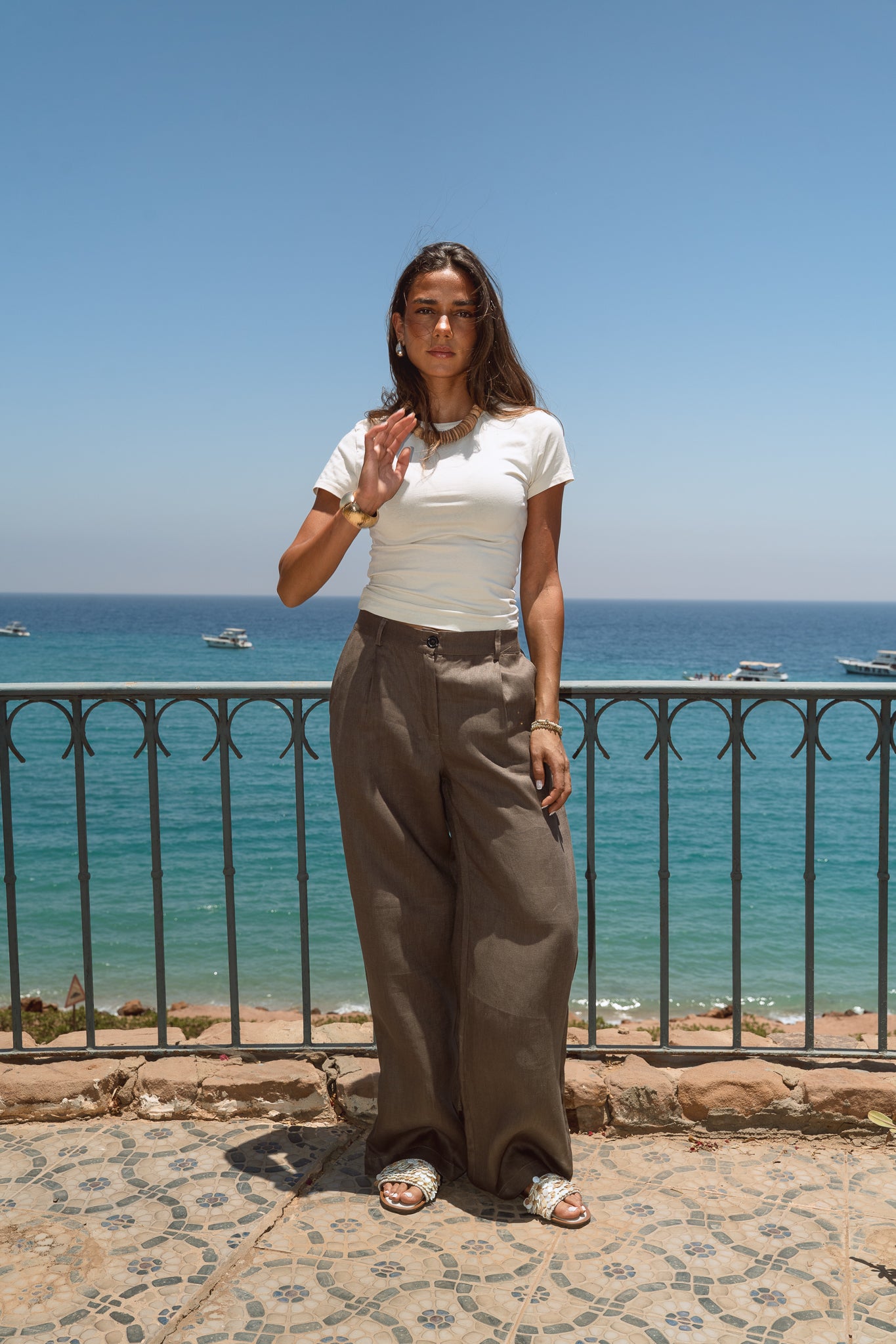 Tailored Linen Pants in Brown
