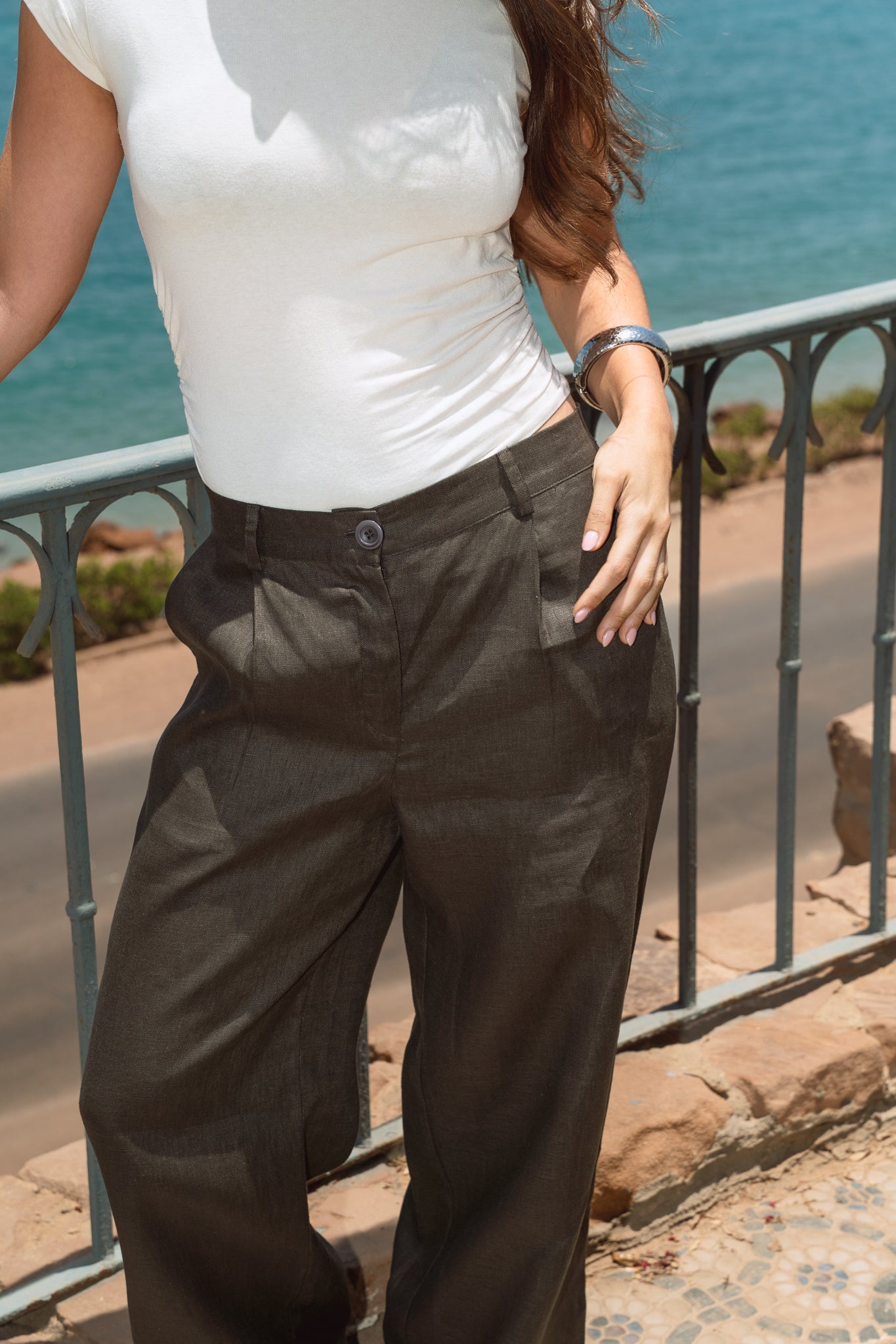 Tailored Linen Pants in Dark Grey