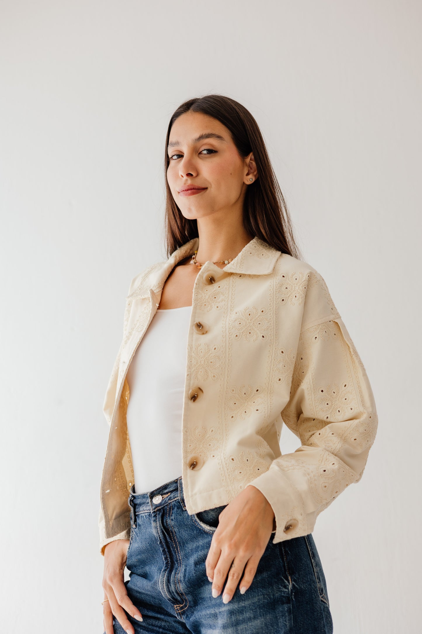 Embroidered jacket in Beige