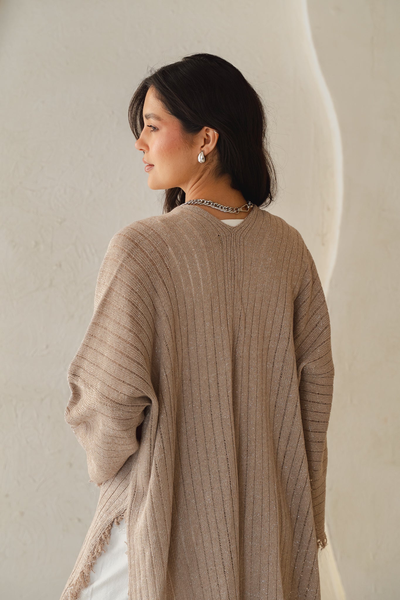 Coastline Knit Cardigan in Shimmer Beige