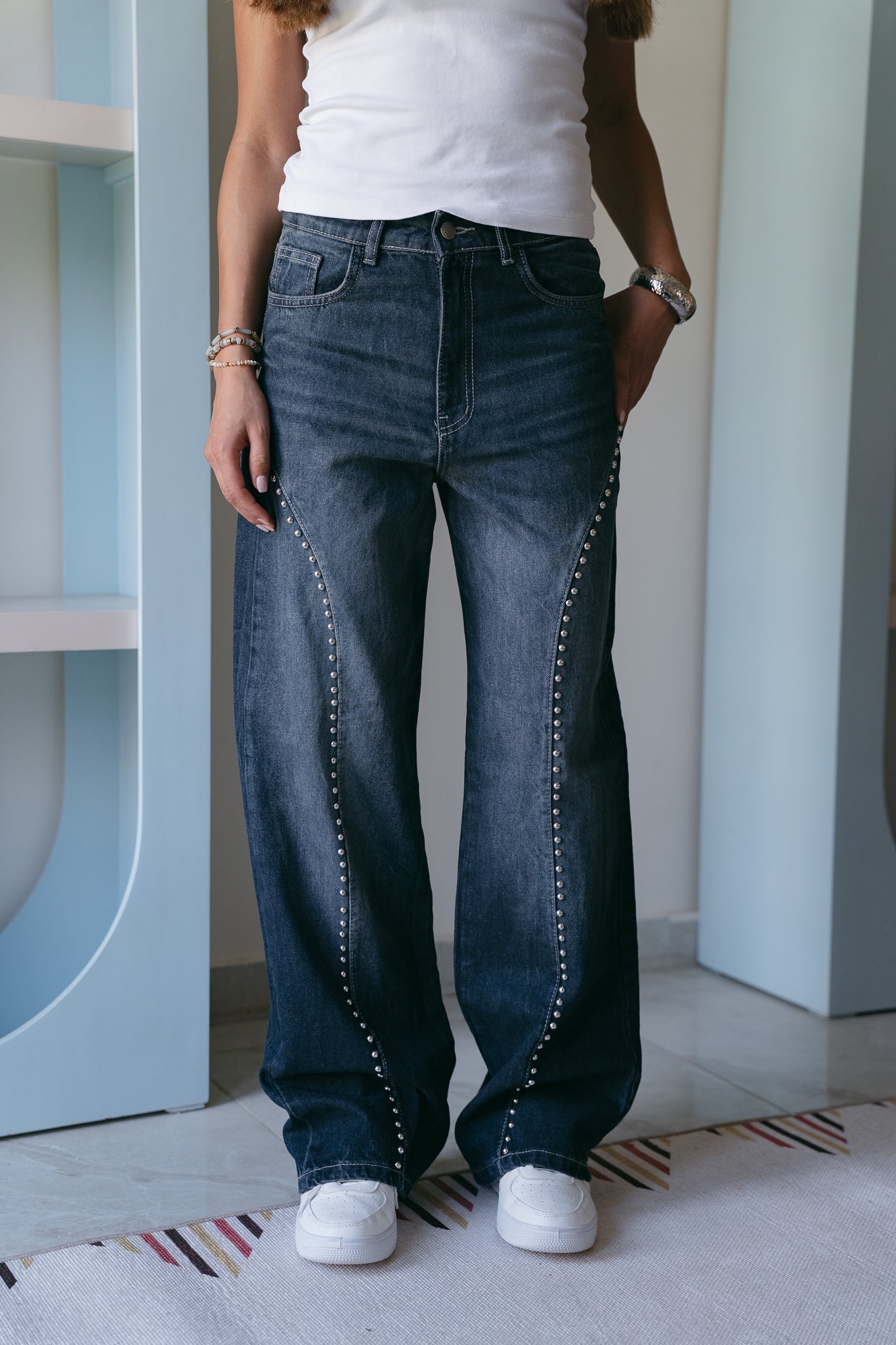Fearless Studded Denim in Midwash