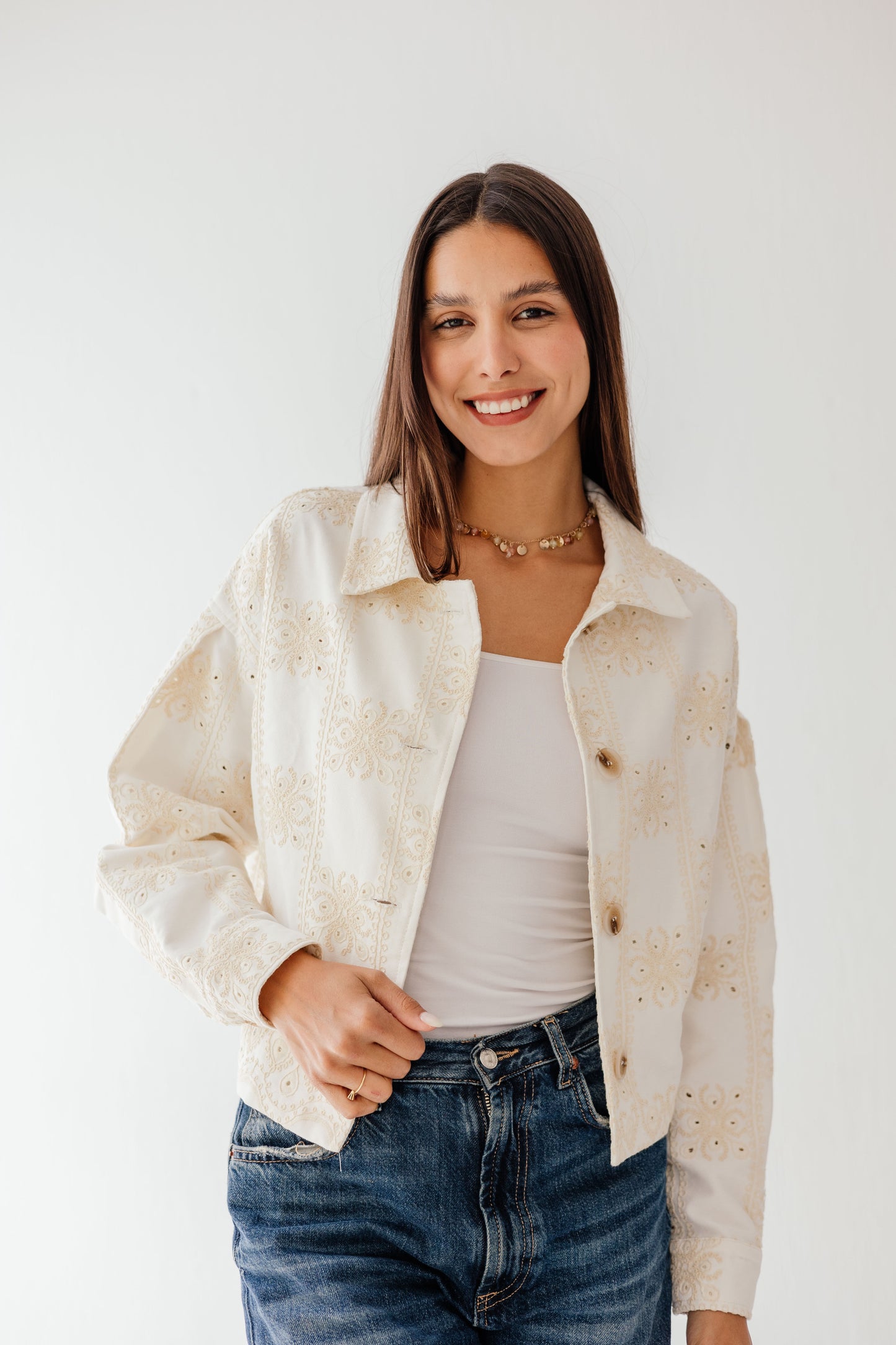 Embroidered jacket in Off-White