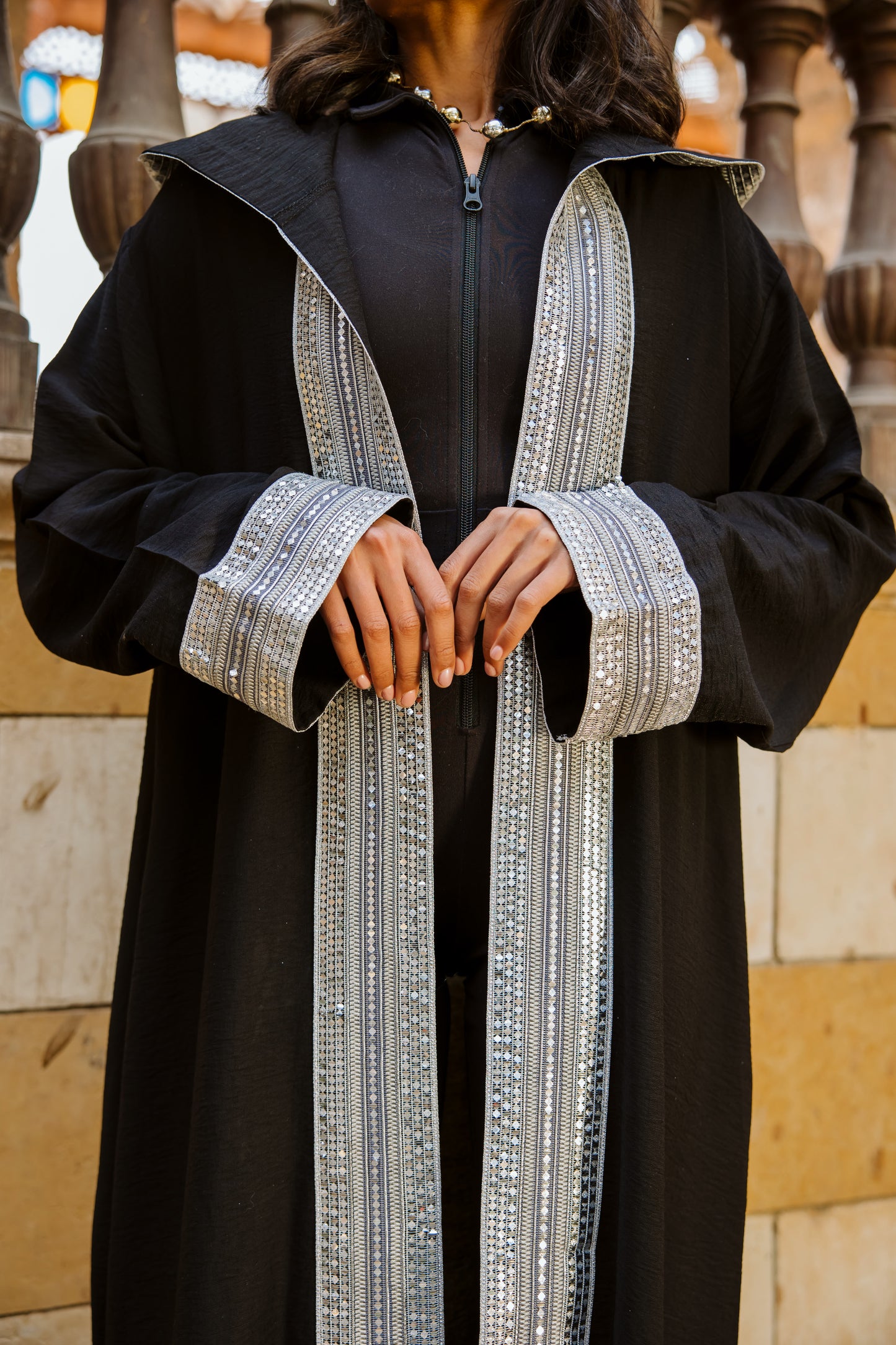 Moroccan kaftan in black - silver edition
