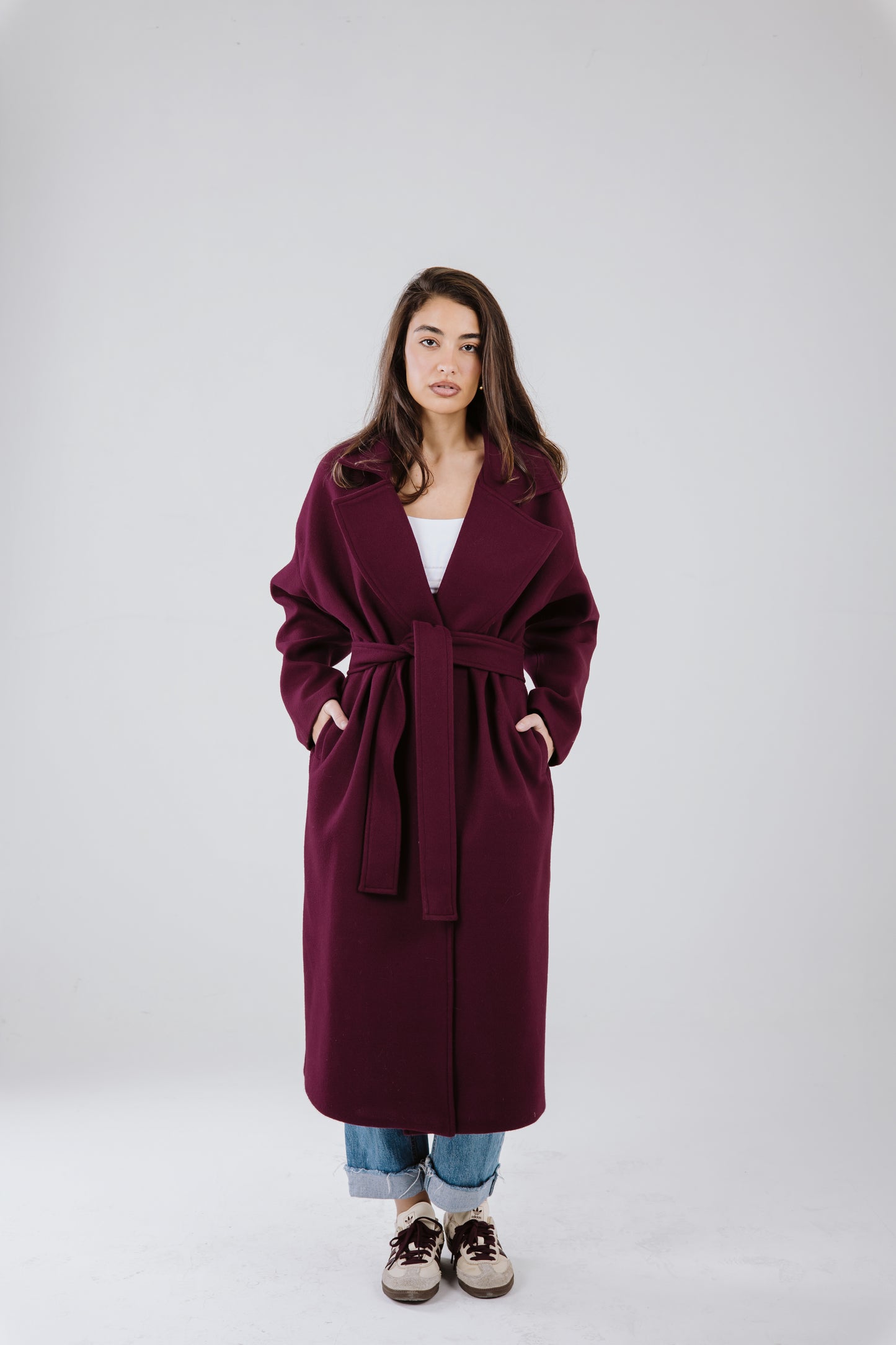 Snowflakes coat in burgundy