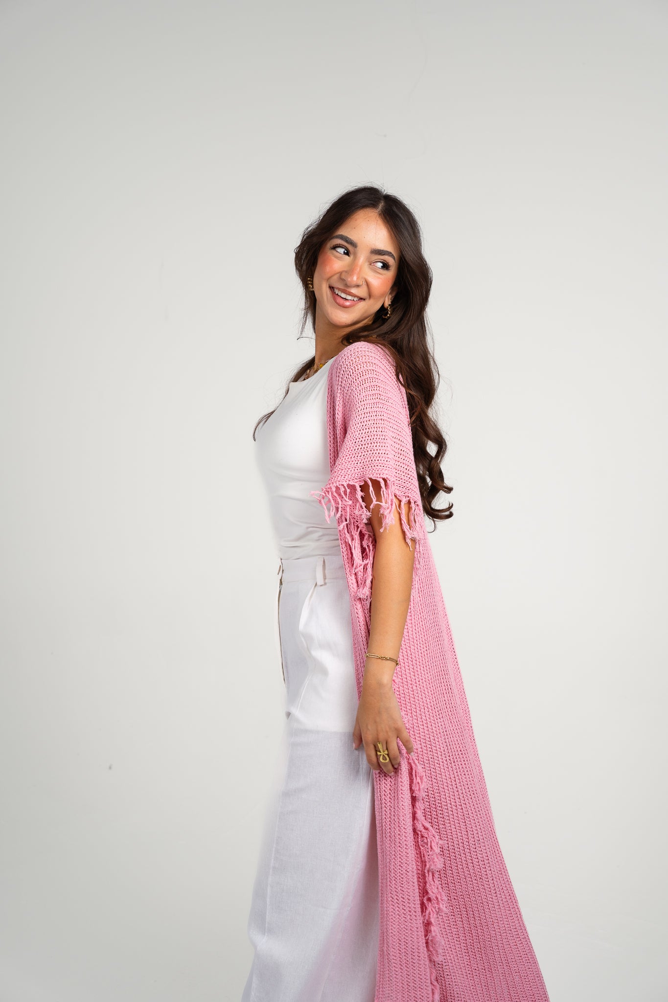 Clear skies crochet cover-up in Pink