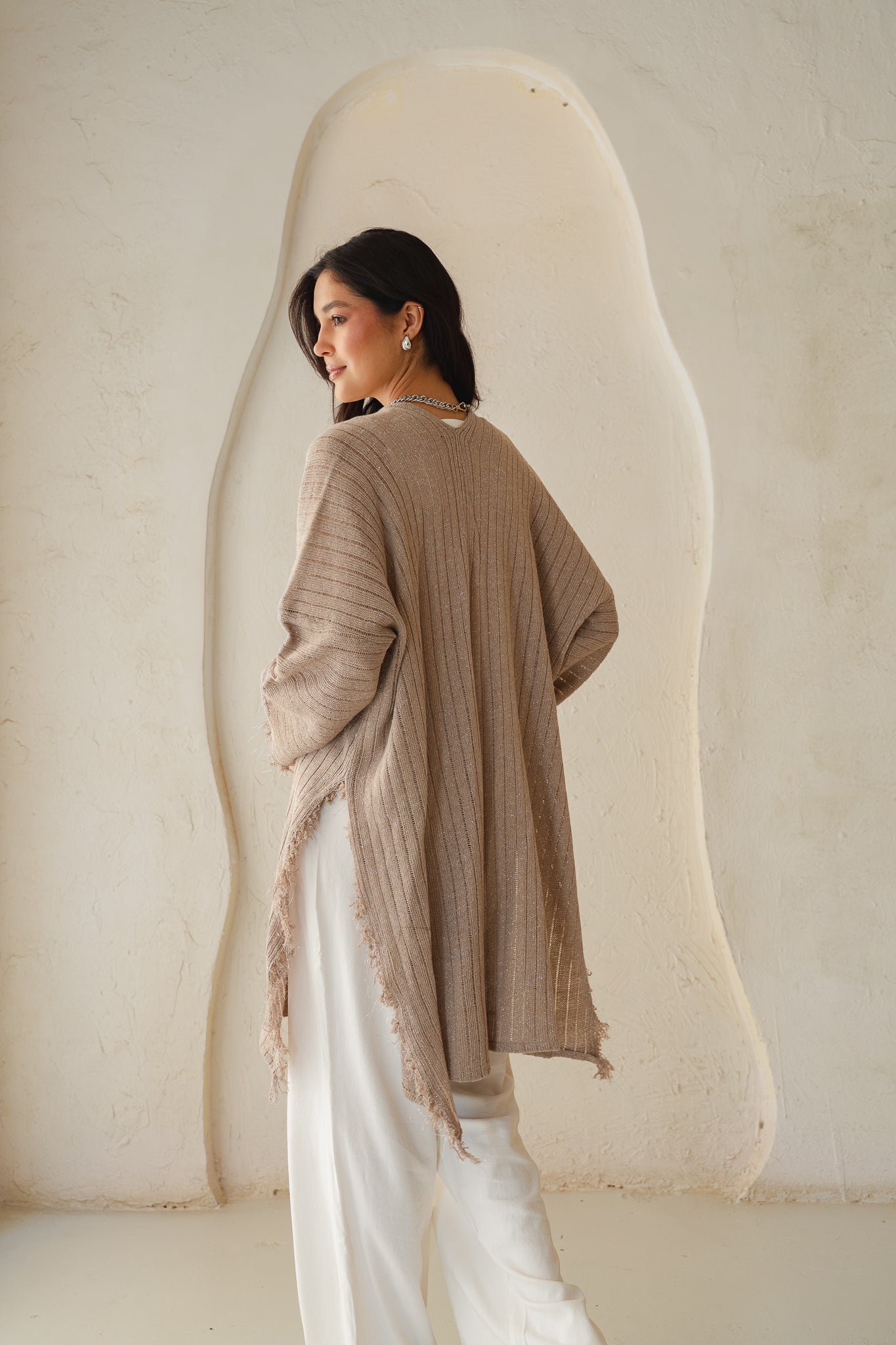 Coastline Knit Cardigan in Shimmer Beige