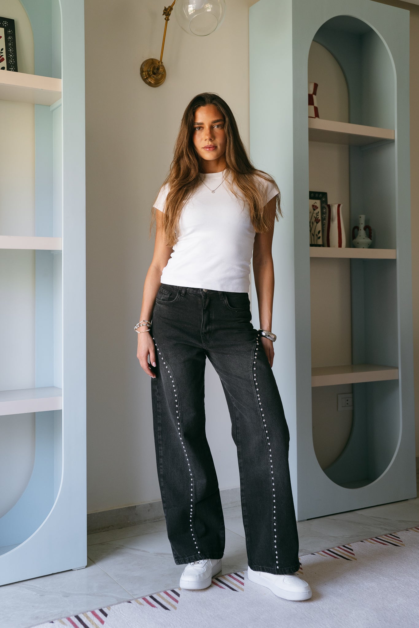 Fearless Studded Denim in Washed Black