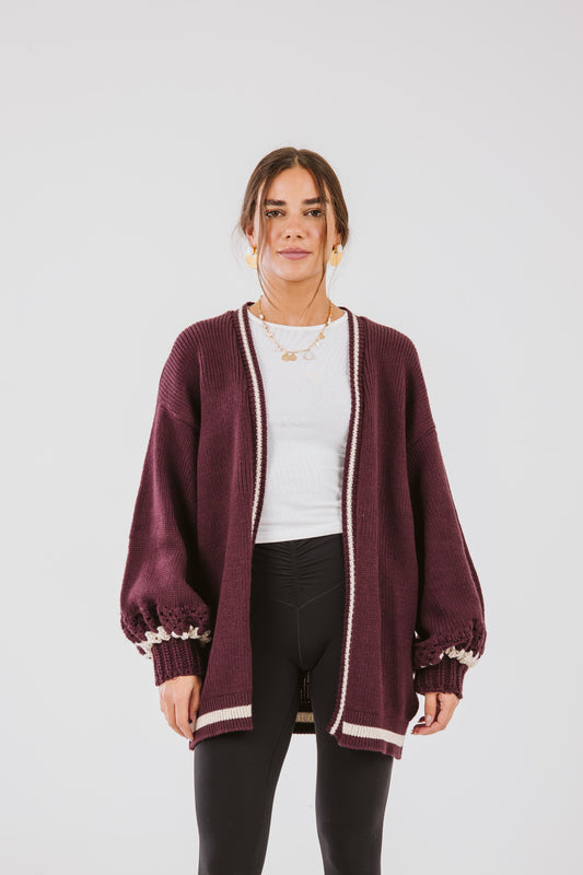 AURA cardigan in burgundy