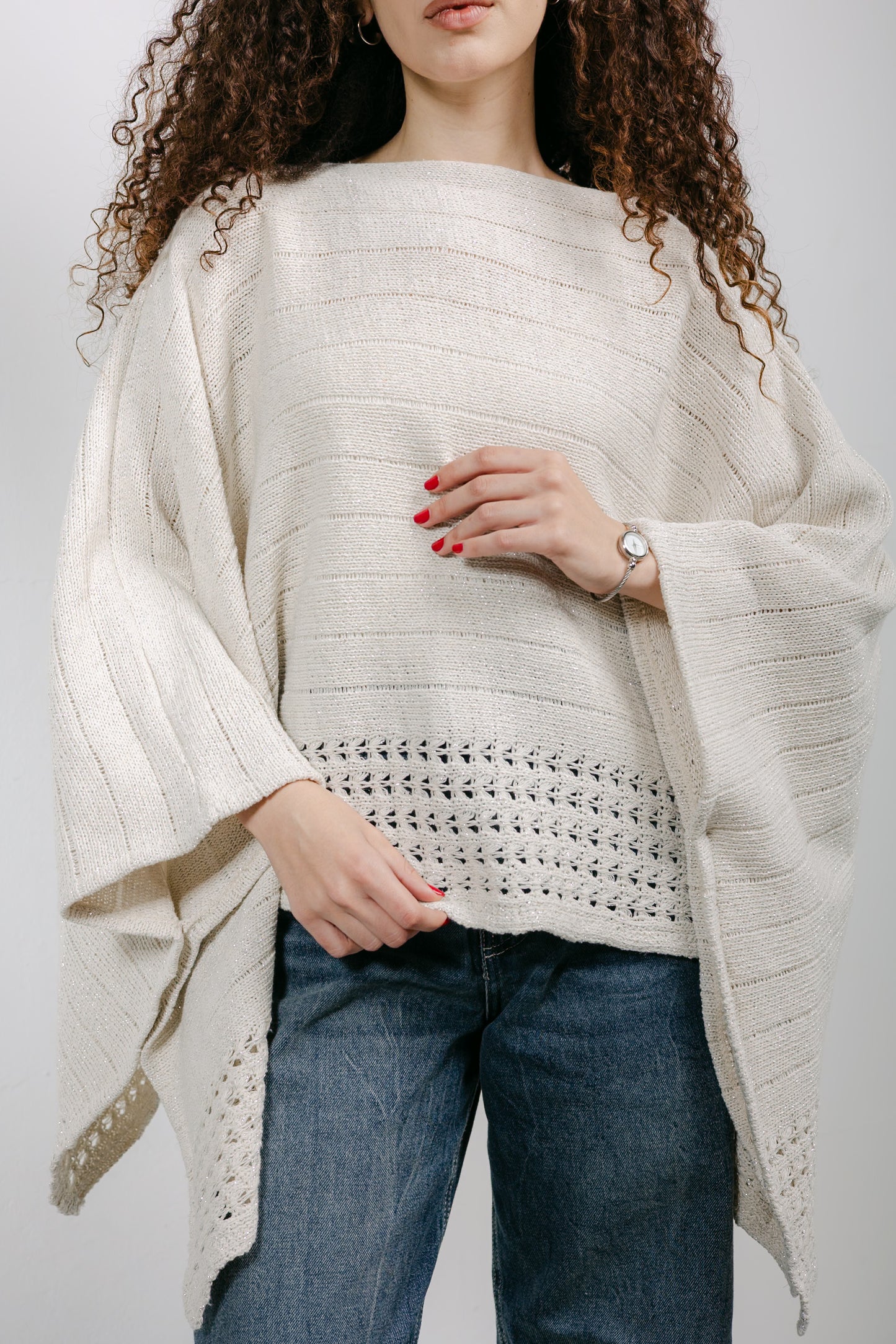 Golden Hour Knit Cape in Shimmer Off-white