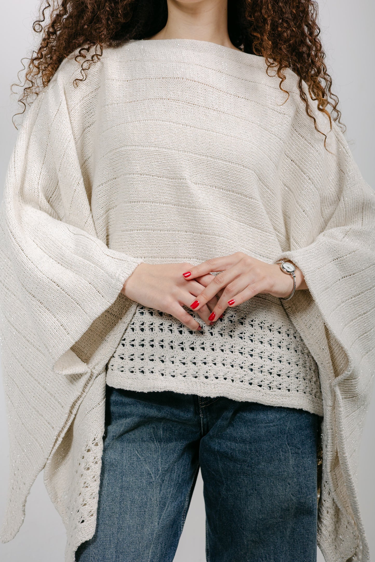 Golden Hour Knit Cape in Shimmer Off-white