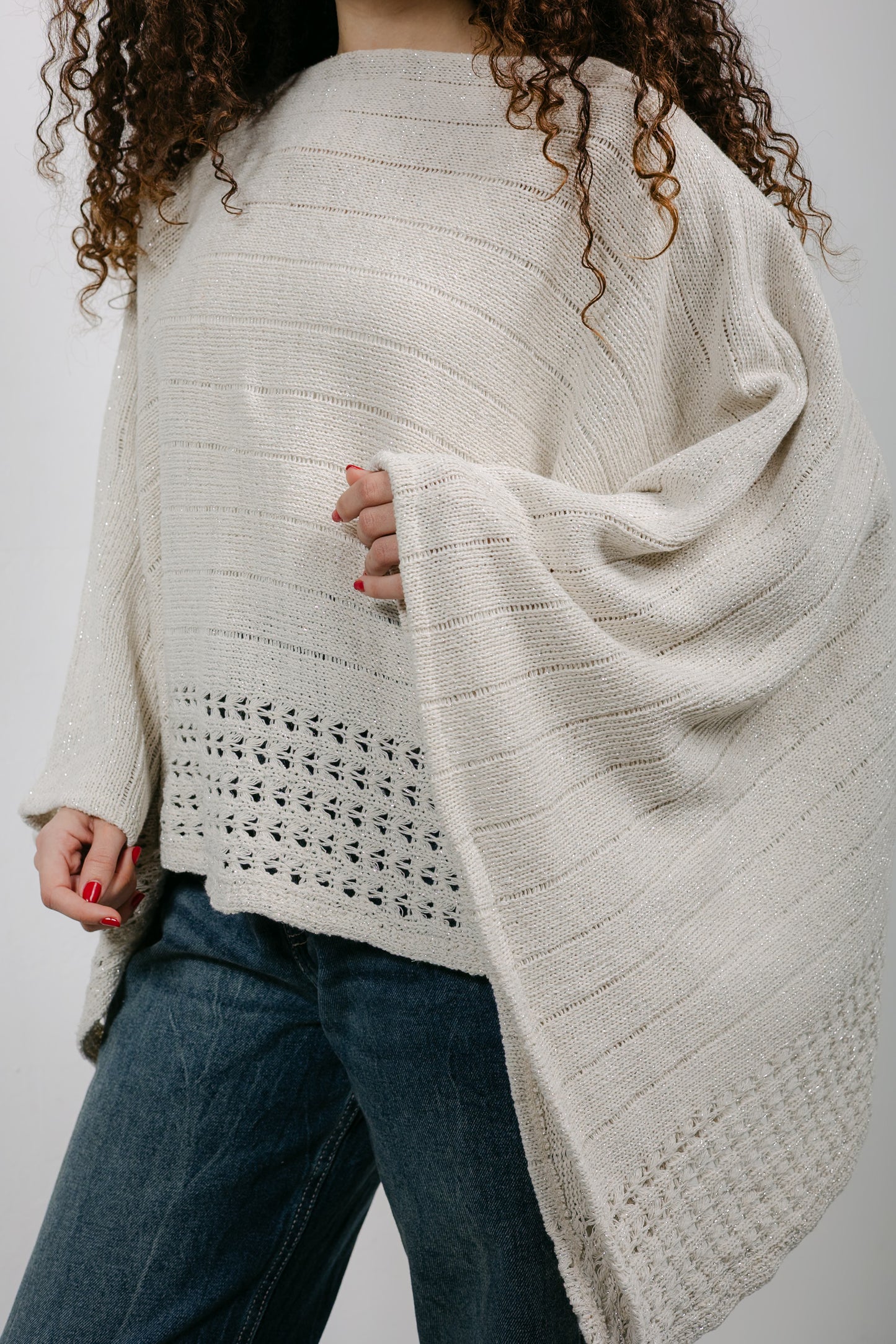 Golden Hour Knit Cape in Shimmer Off-white
