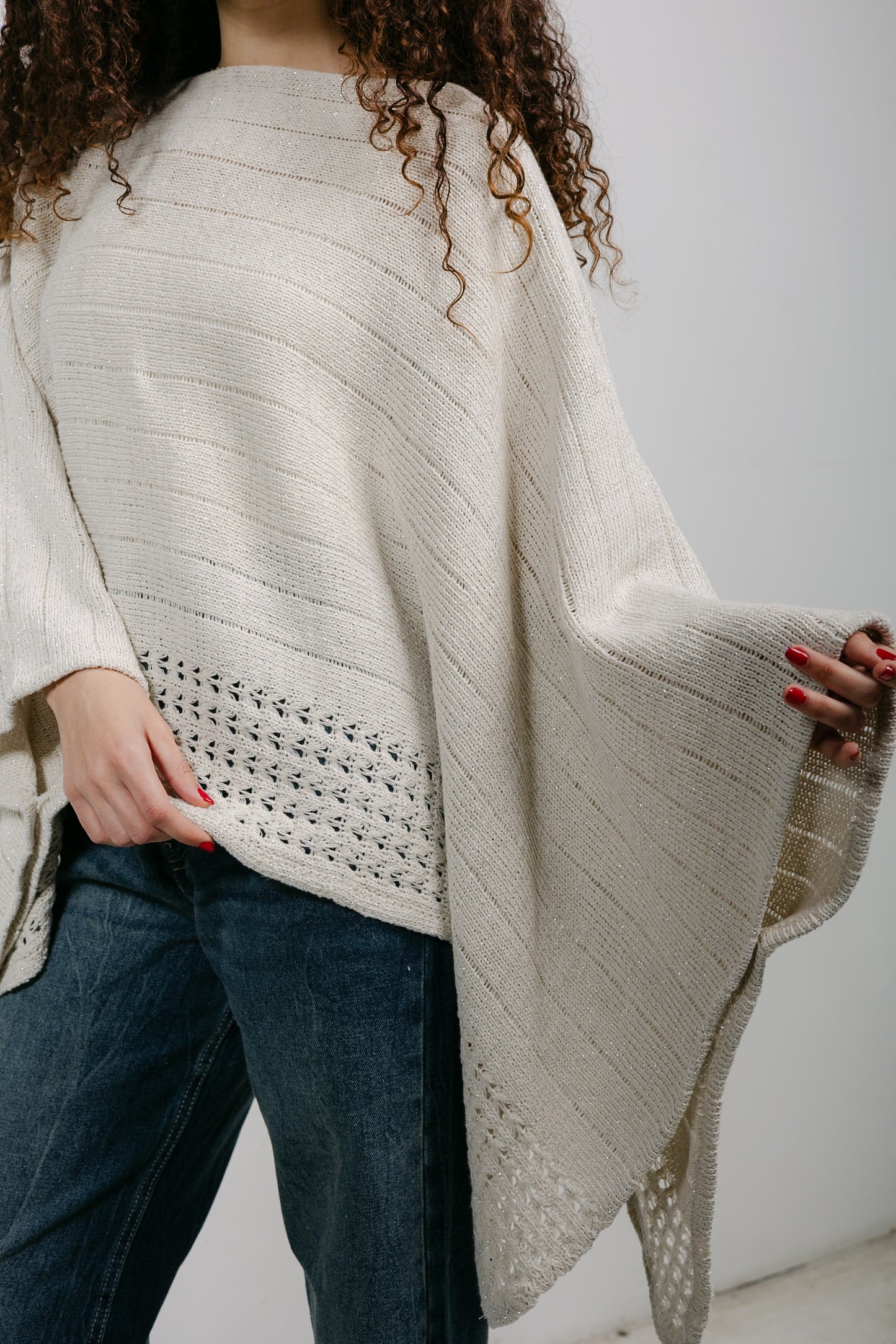 Golden Hour Knit Cape in Shimmer Off-white