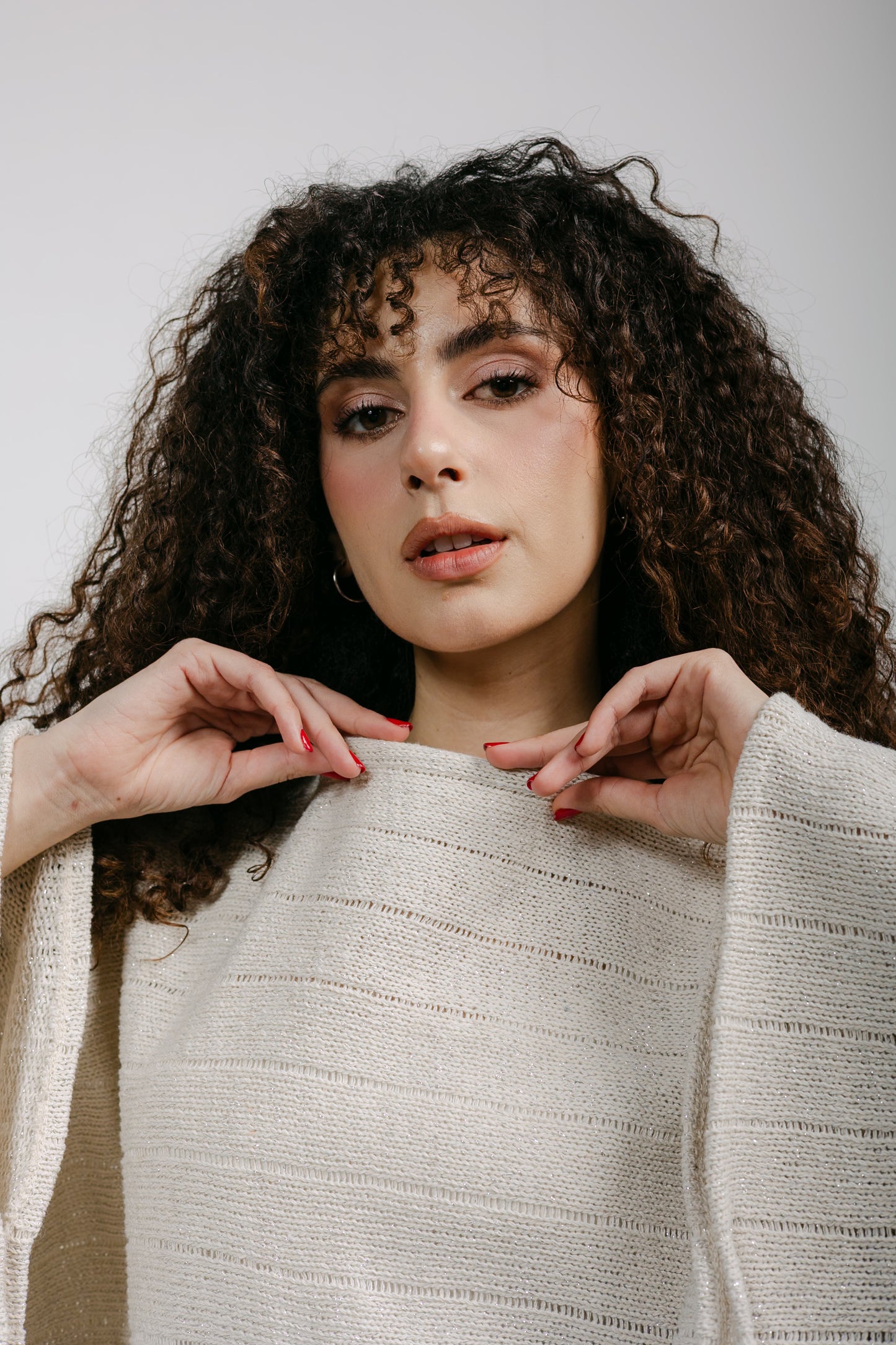 Golden Hour Knit Cape in Shimmer Off-white