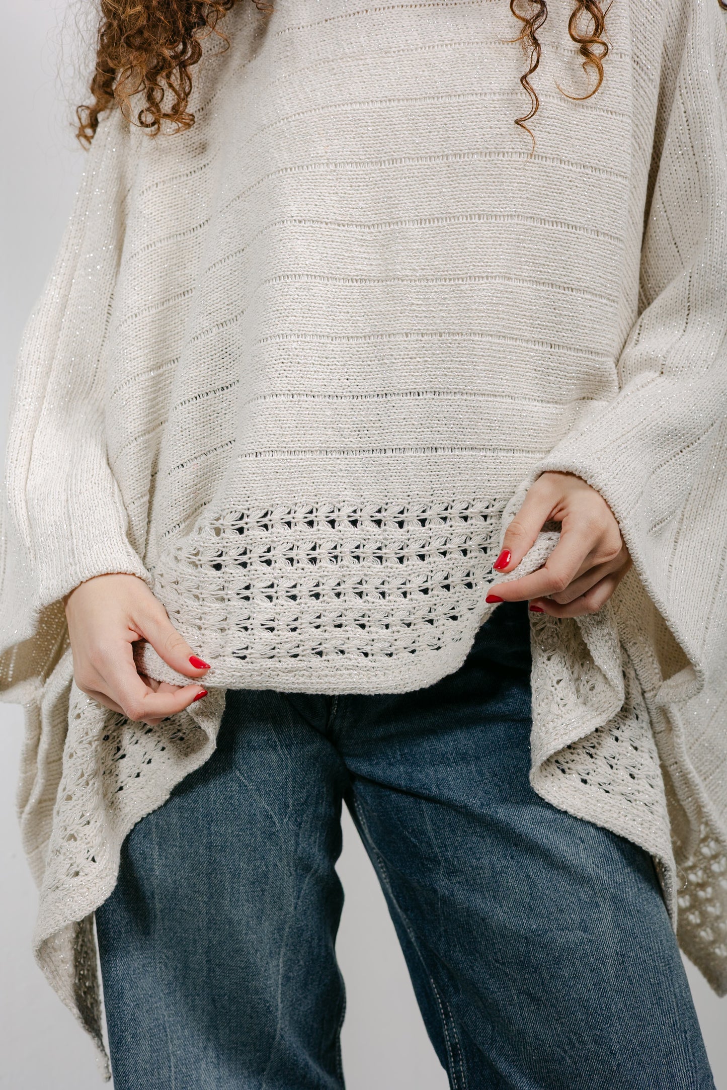 Golden Hour Knit Cape in Shimmer Off-white