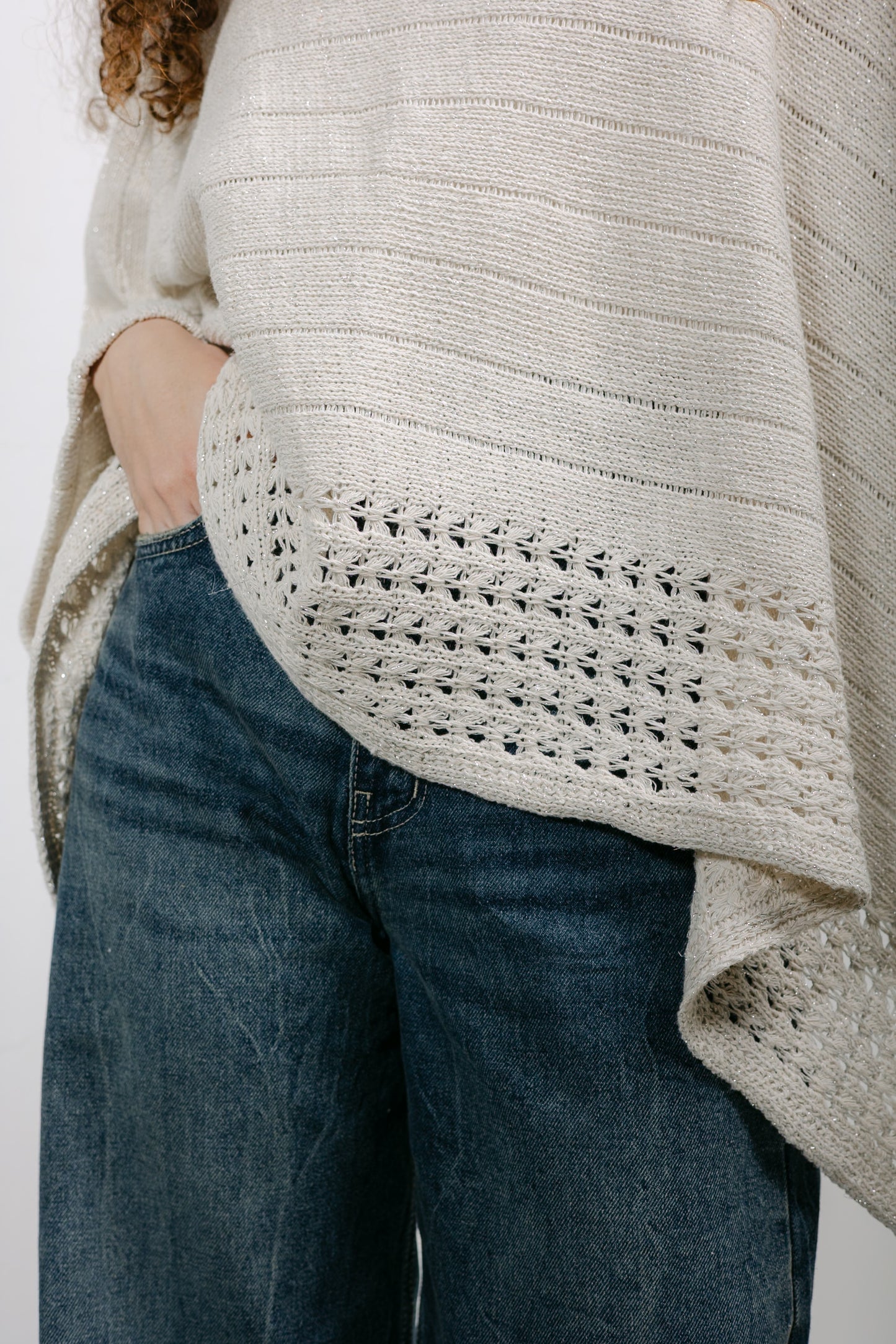 Golden Hour Knit Cape in Shimmer Off-white