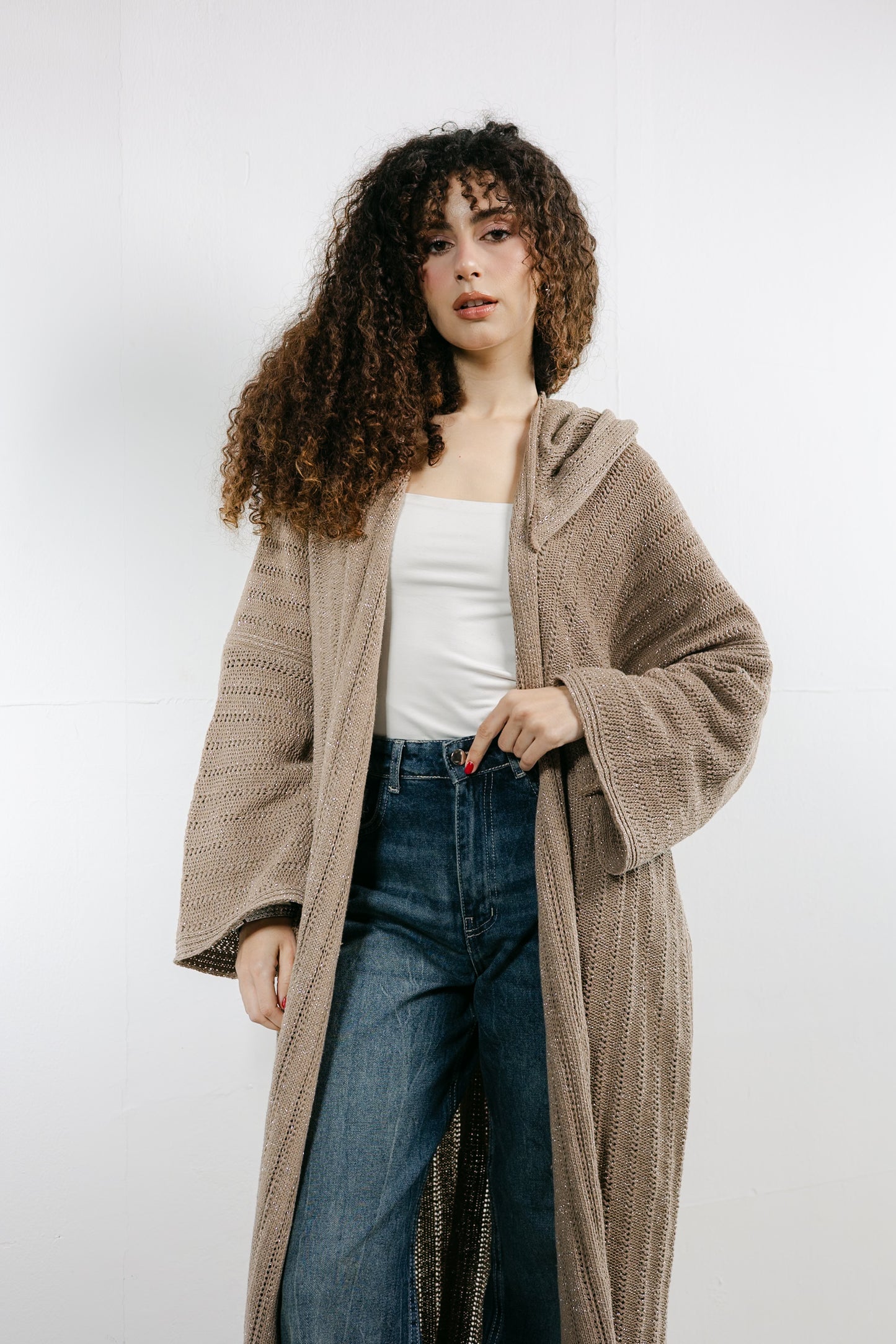 Moon Glow Knit Cardigan in Shimmer Cafe