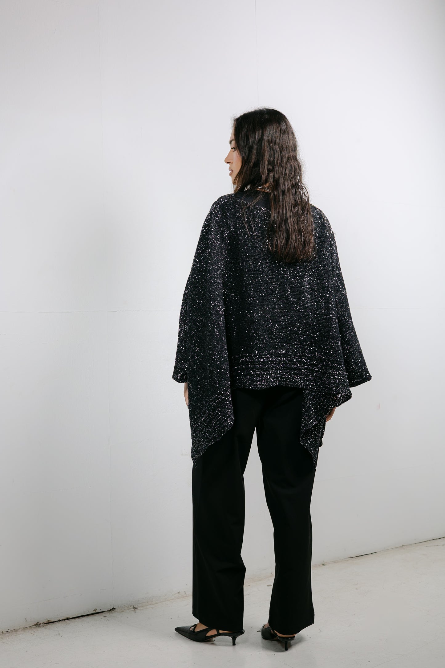 Golden Hour Knit Cape in Shimmer Black