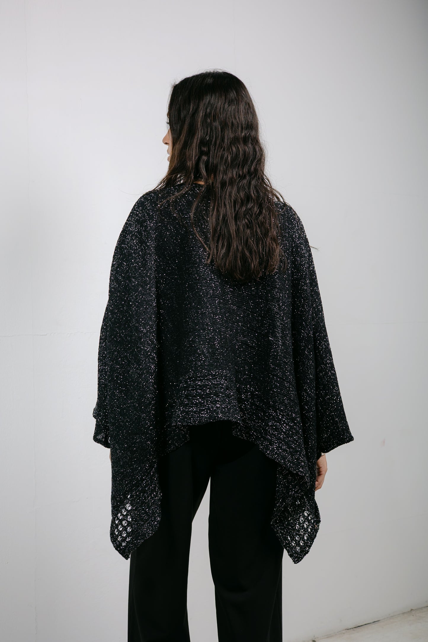 Golden Hour Knit Cape in Shimmer Black