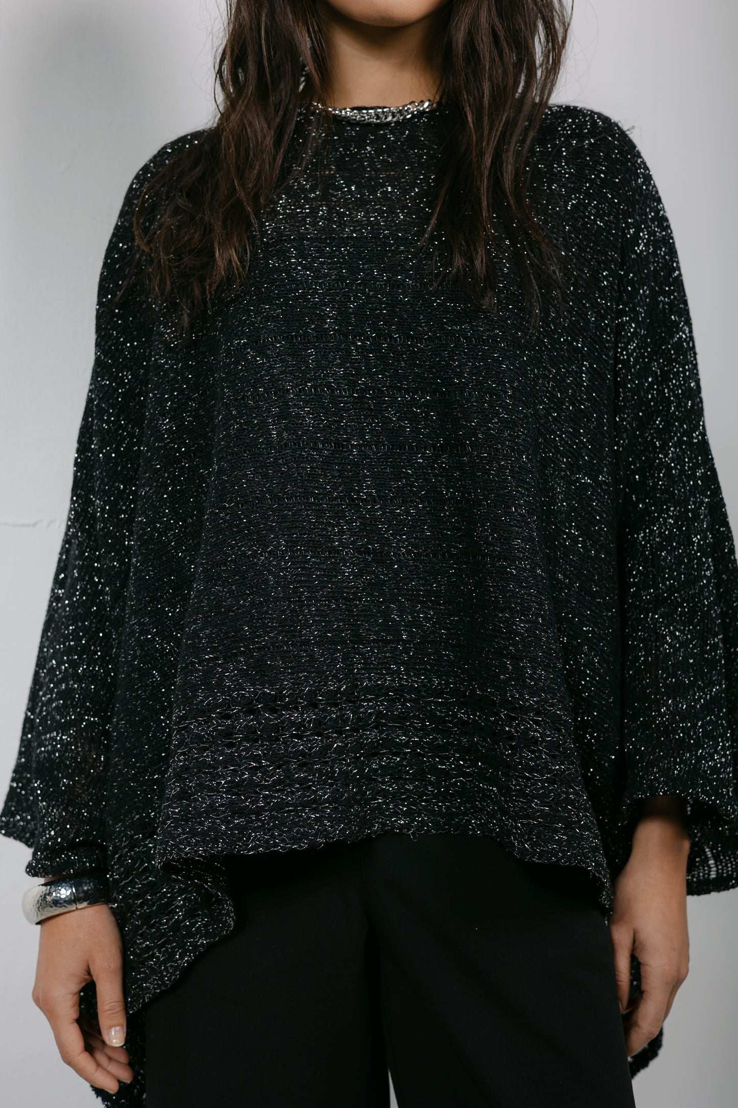 Golden Hour Knit Cape in Shimmer Black
