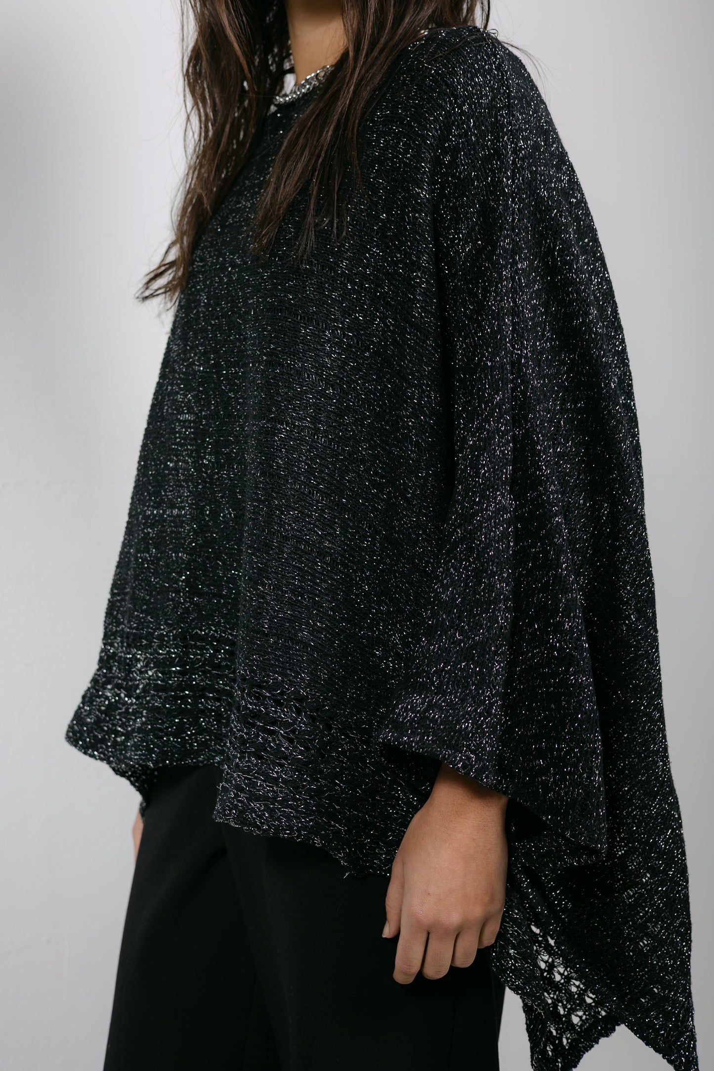 Golden Hour Knit Cape in Shimmer Black