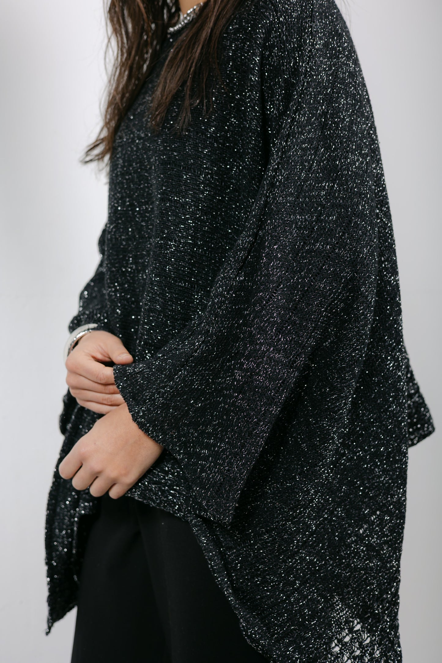 Golden Hour Knit Cape in Shimmer Black