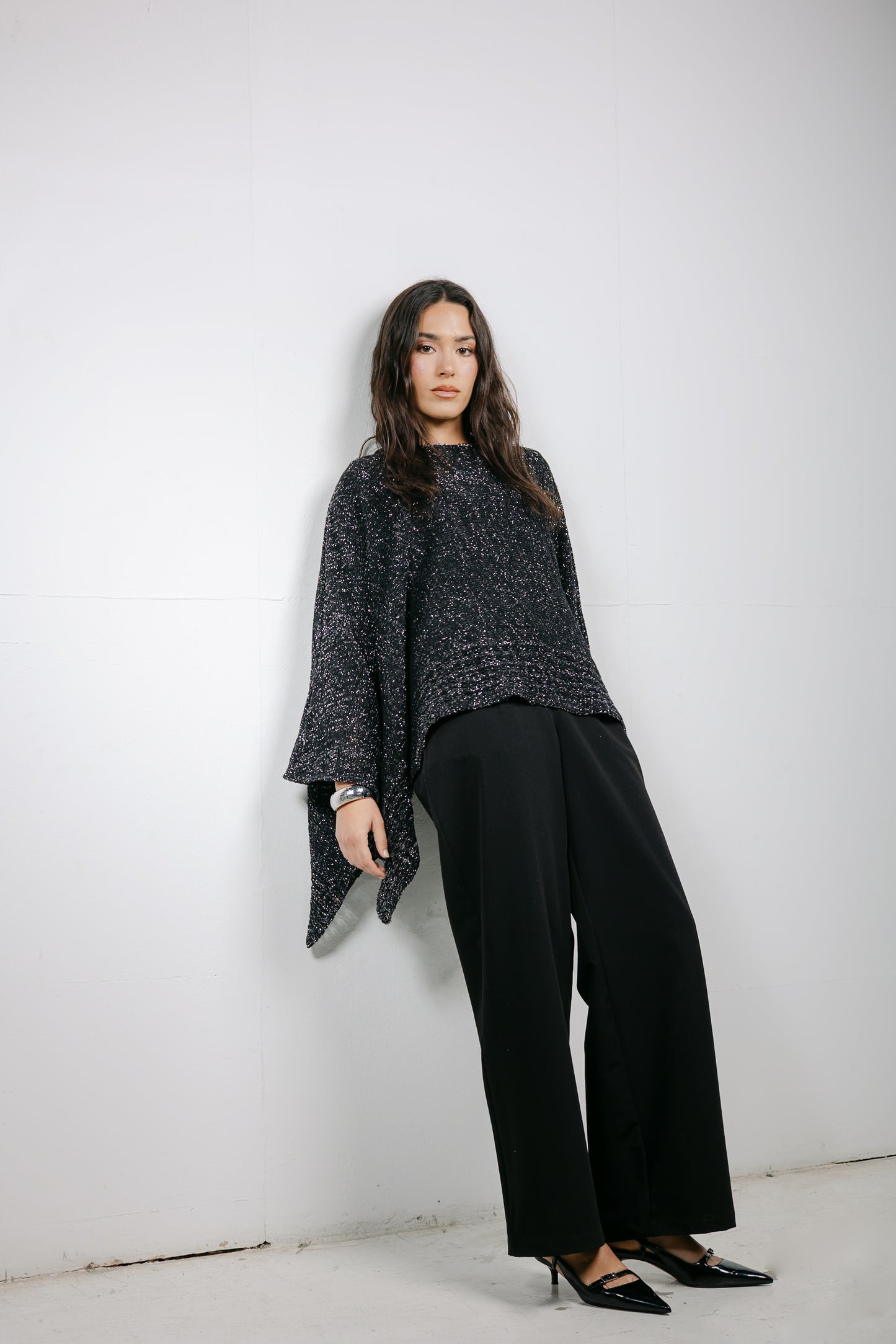 Golden Hour Knit Cape in Shimmer Black