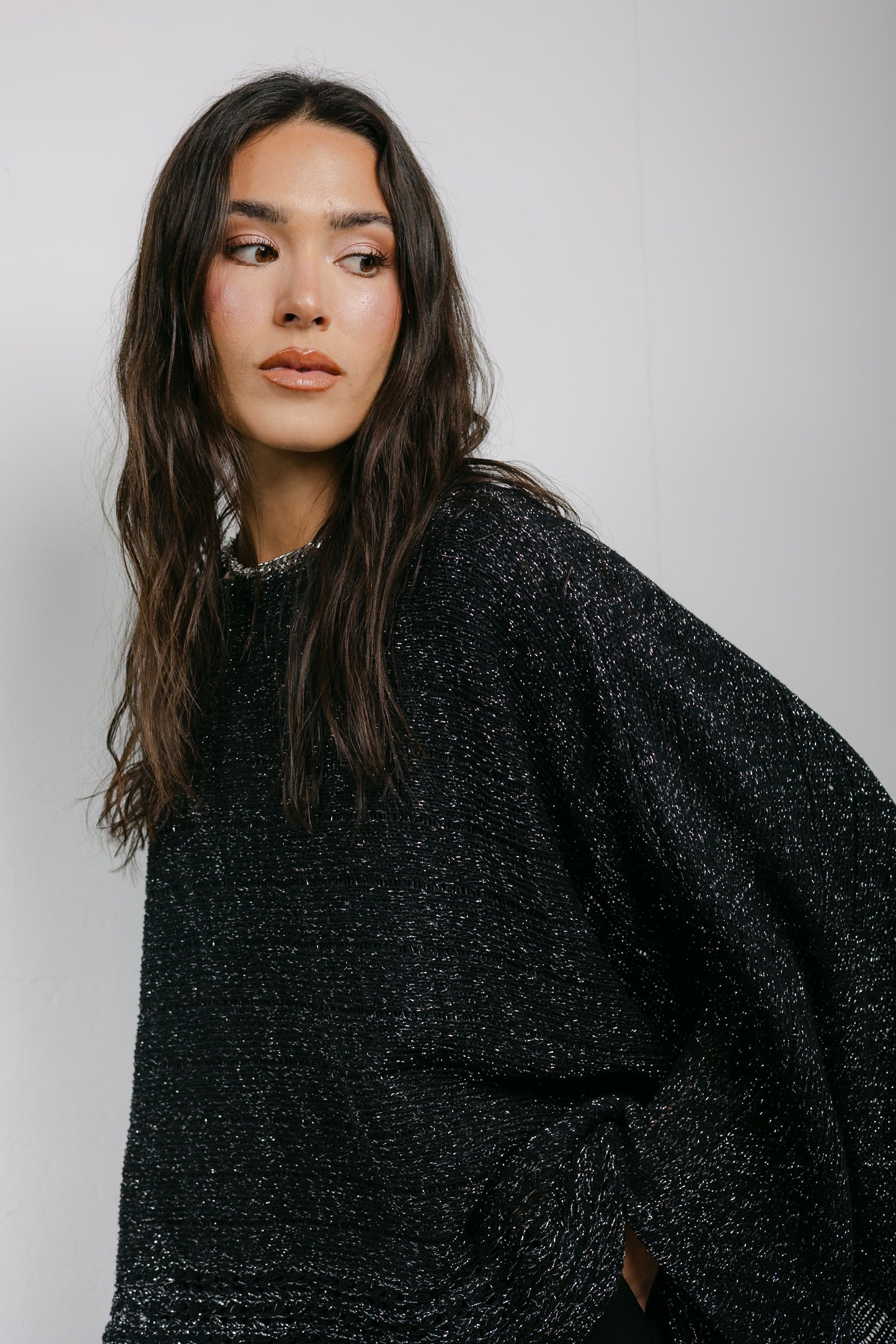 Golden Hour Knit Cape in Shimmer Black
