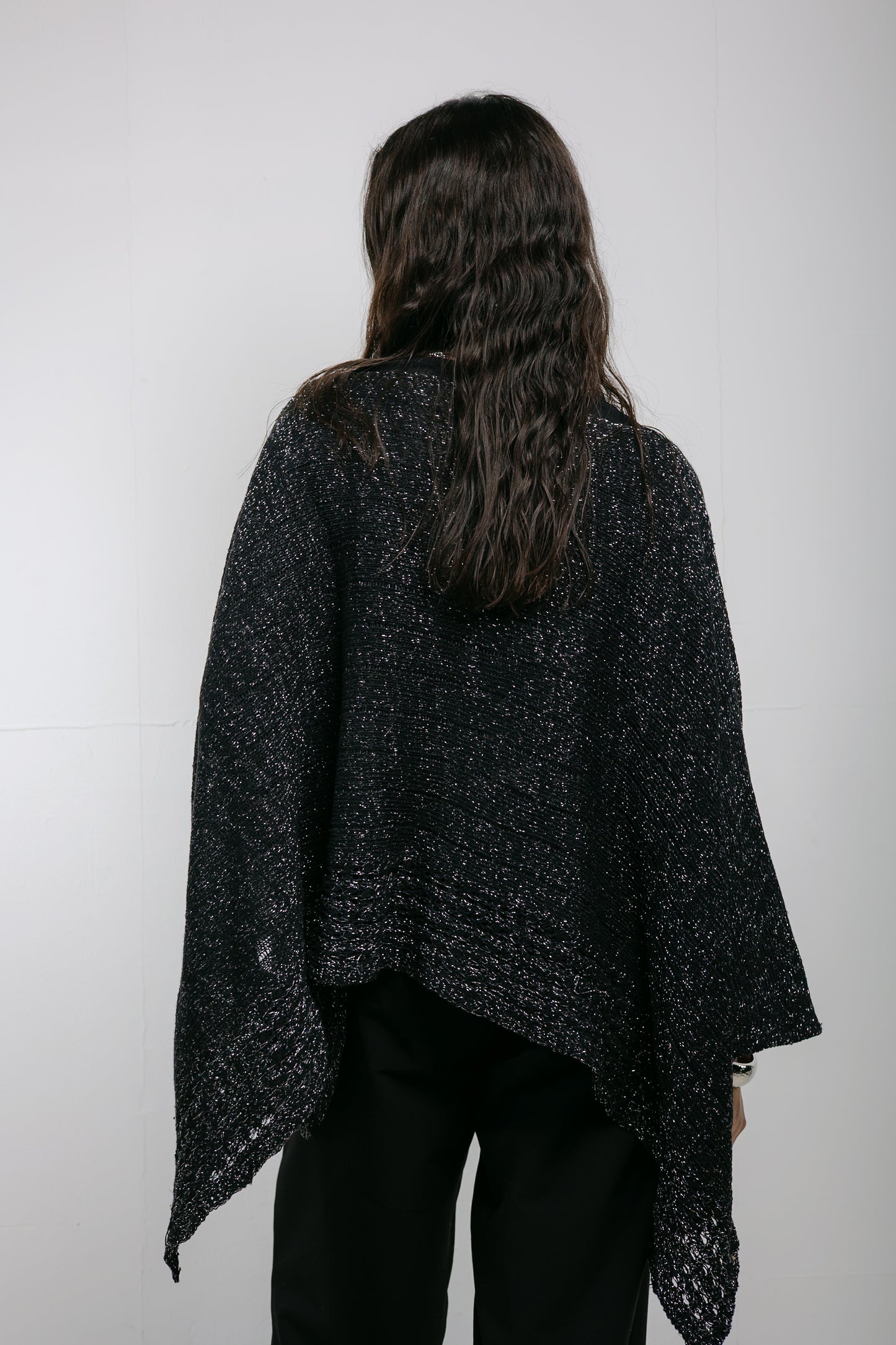 Golden Hour Knit Cape in Shimmer Black