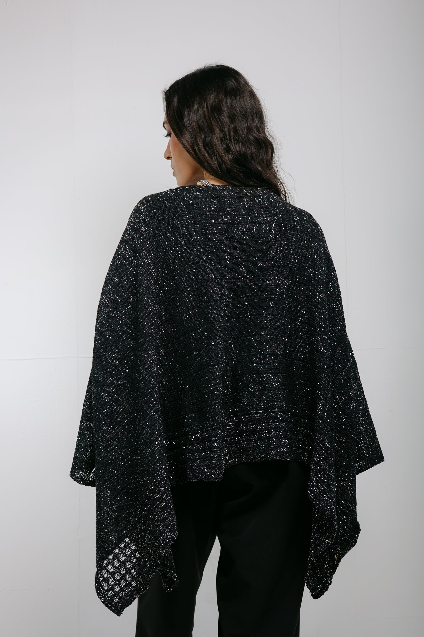 Golden Hour Knit Cape in Shimmer Black
