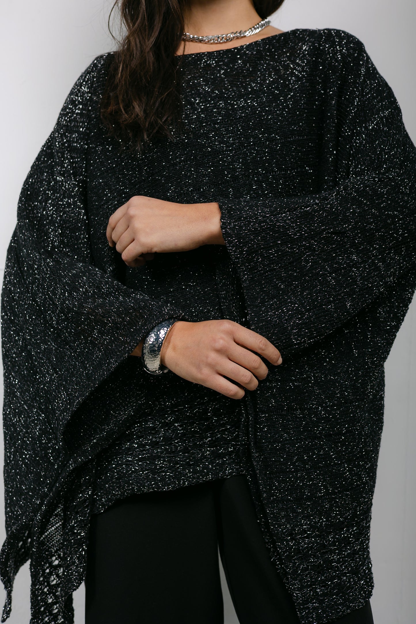 Golden Hour Knit Cape in Shimmer Black