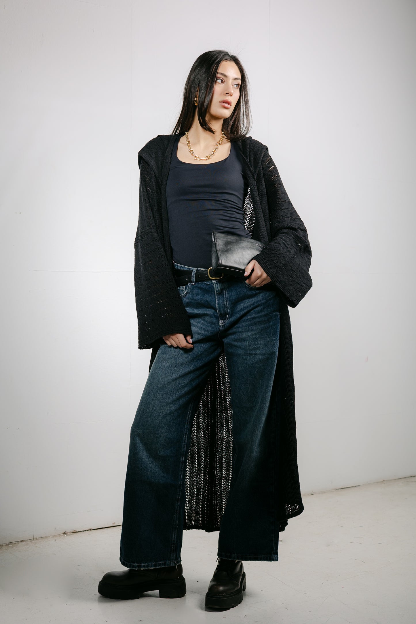 Moon Glow Knit Cardigan in Black