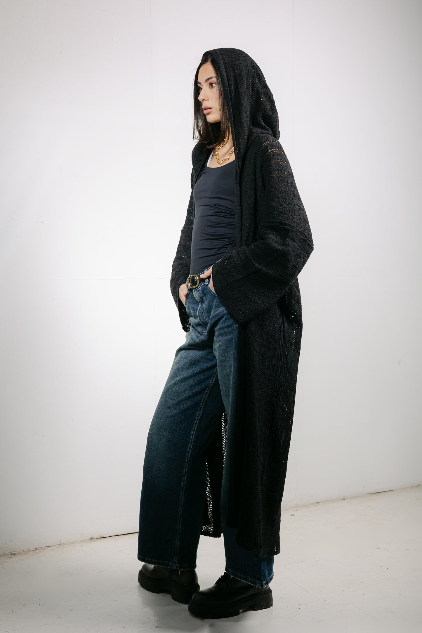 Moon Glow Knit Cardigan in Black