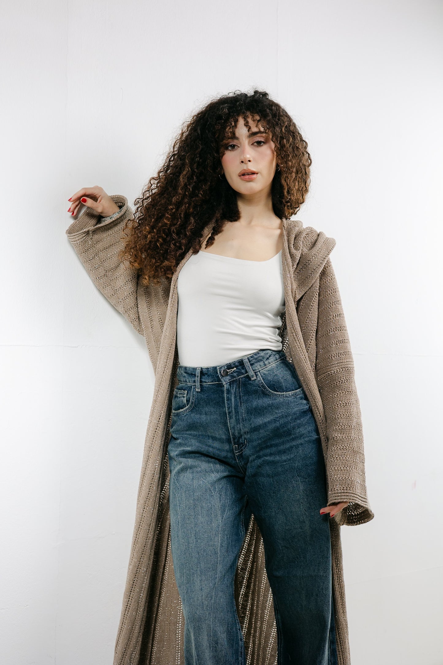 Moon Glow Knit Cardigan in Shimmer Cafe