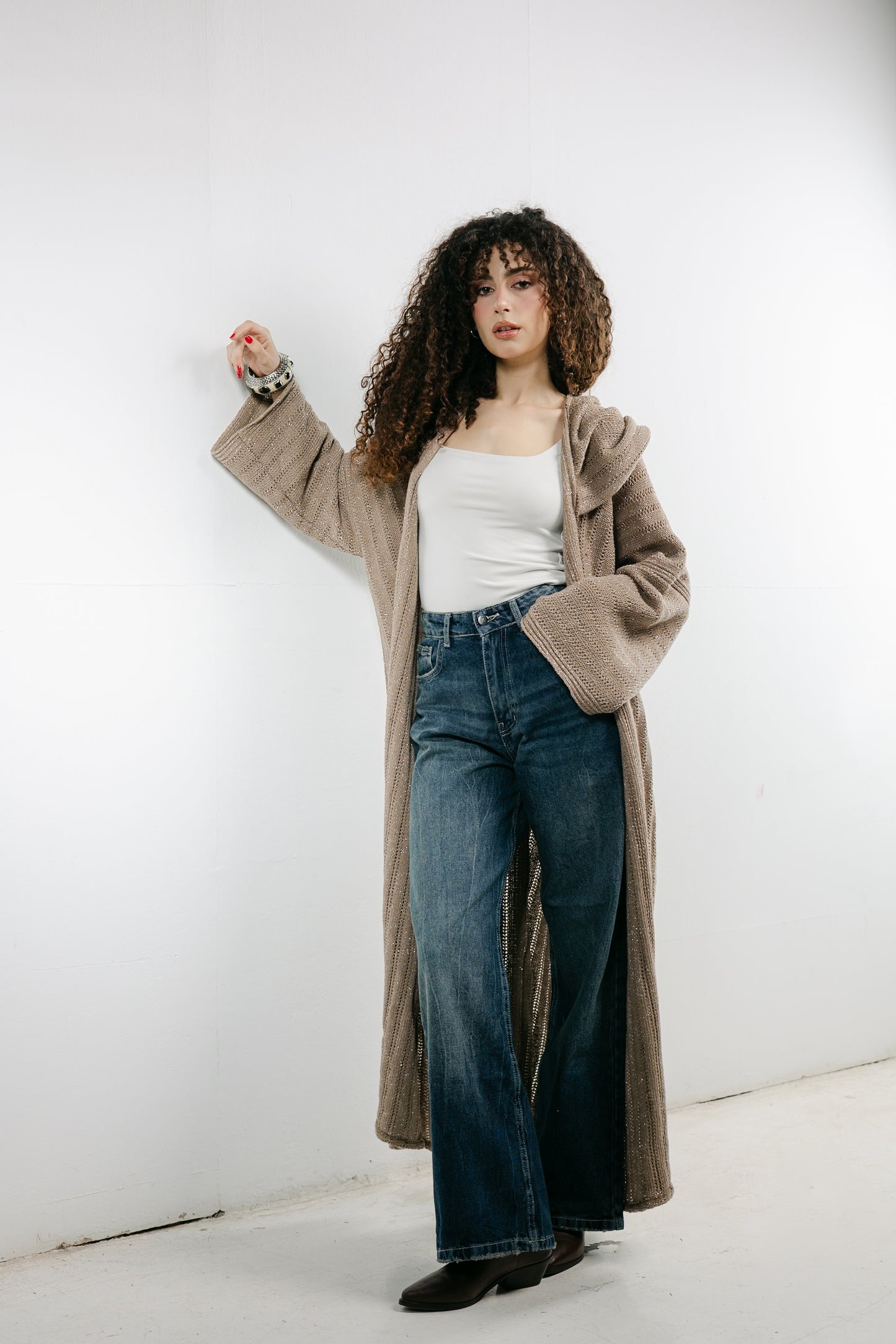Moon Glow Knit Cardigan in Shimmer Cafe